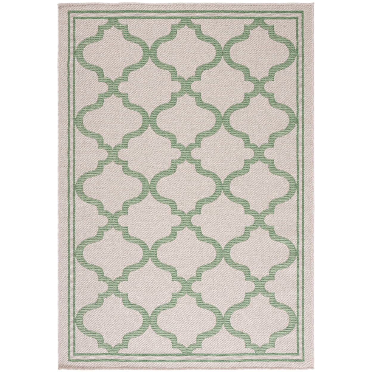 Beige and Green Geometric Synthetic Indoor/Outdoor Area Rug, 3' x 5'