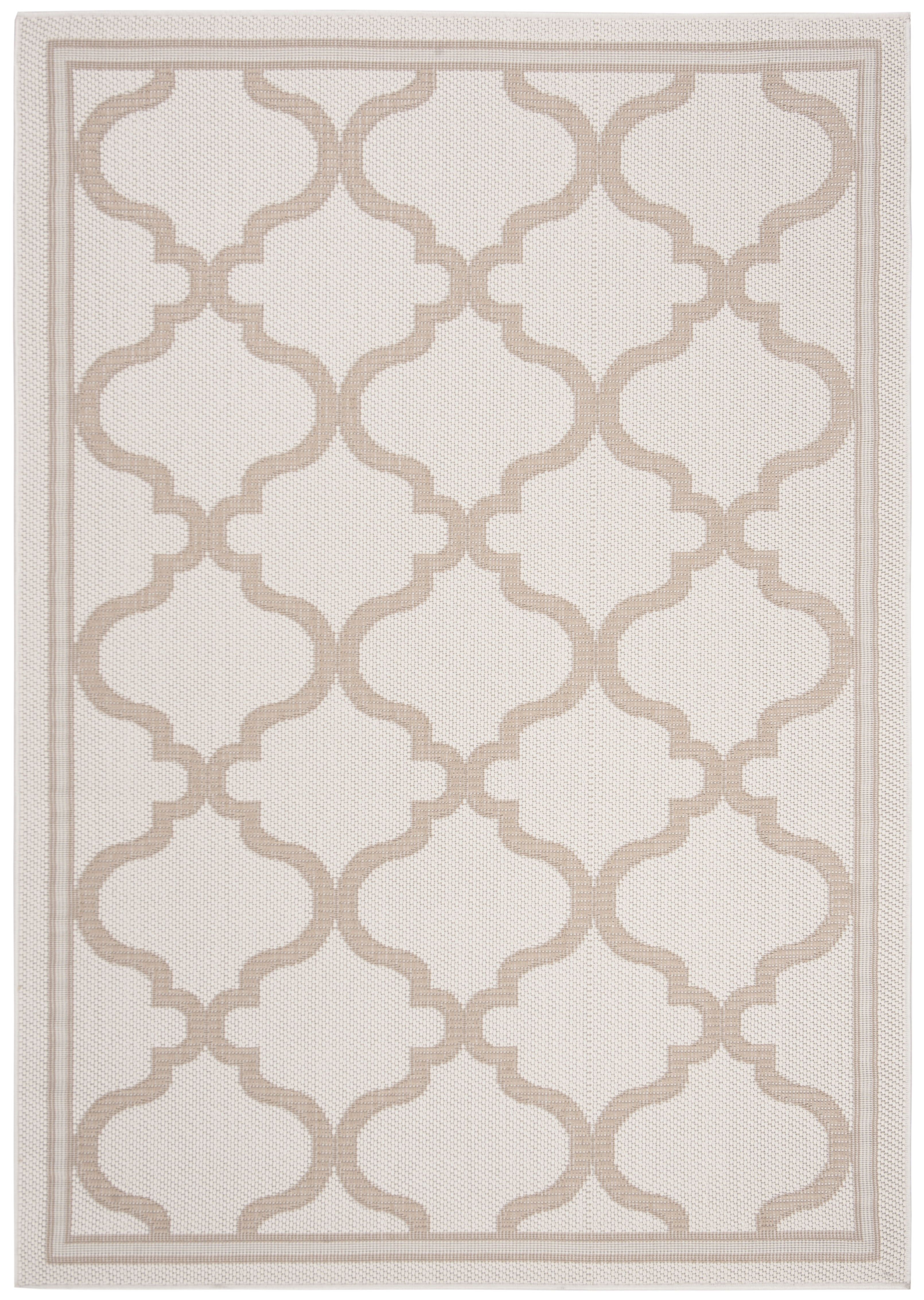 Ivory and Beige Geometric 8' x 10' Synthetic Area Rug