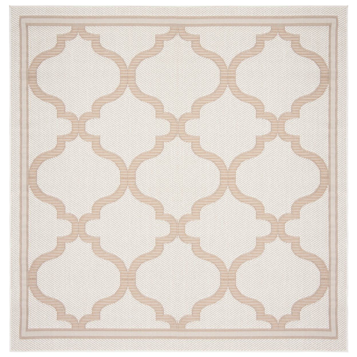Ivory Beige Geometric Synthetic 8' Square Area Rug