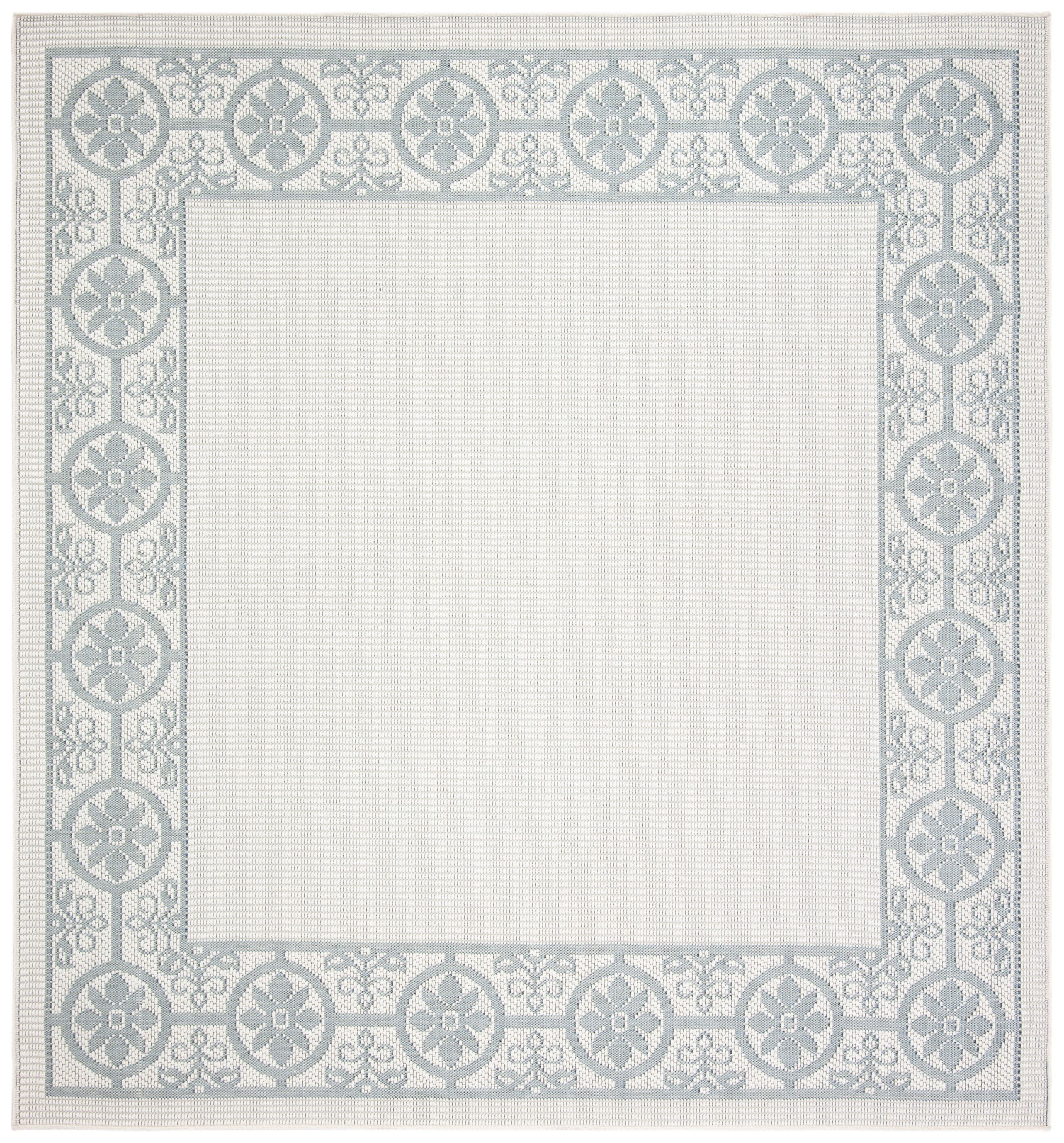 Elegant Ivory and Light Blue 80'' Square Outdoor Rug