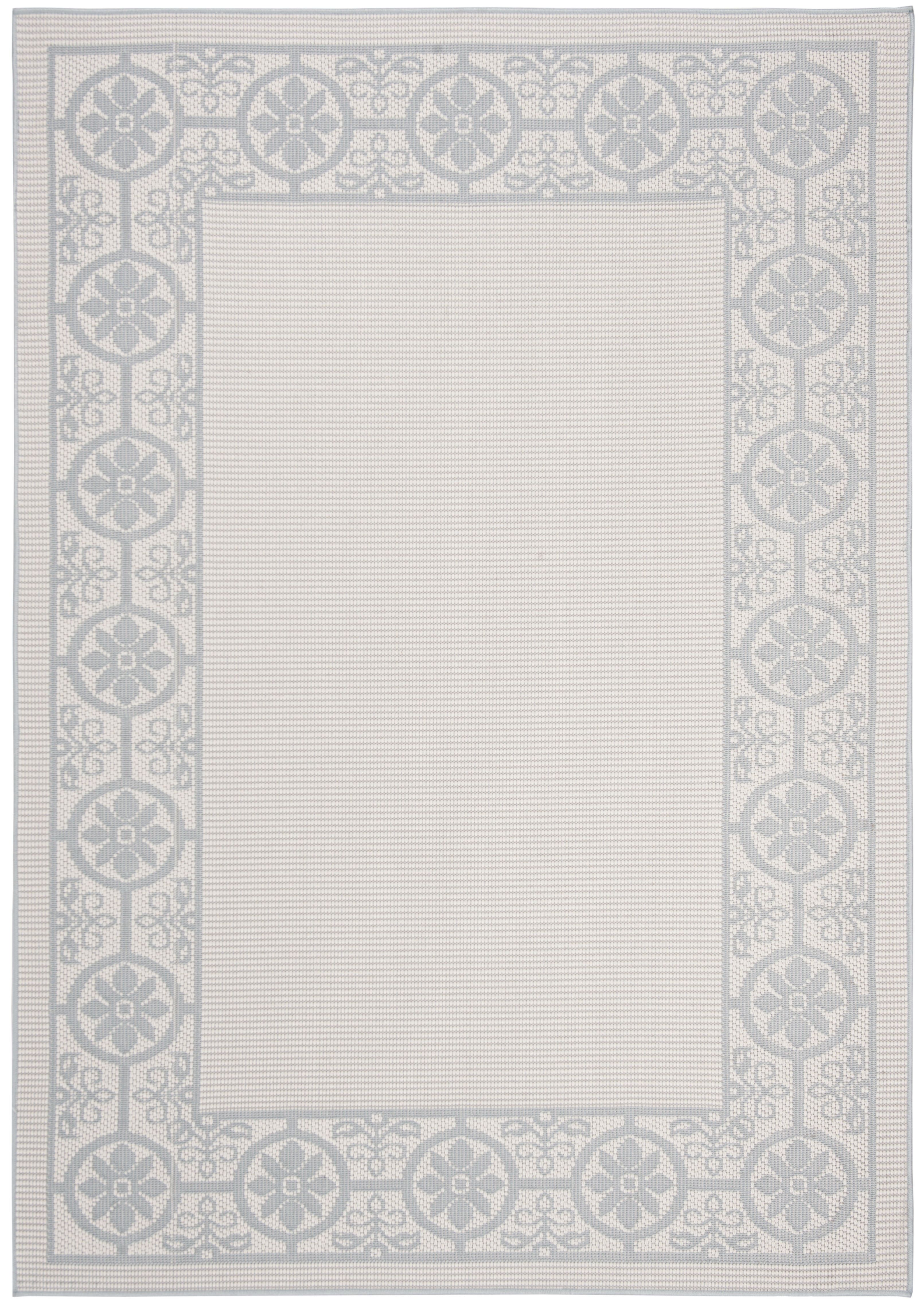 Ivory and Light Blue Geometric 8' x 10' Stain-Resistant Rug