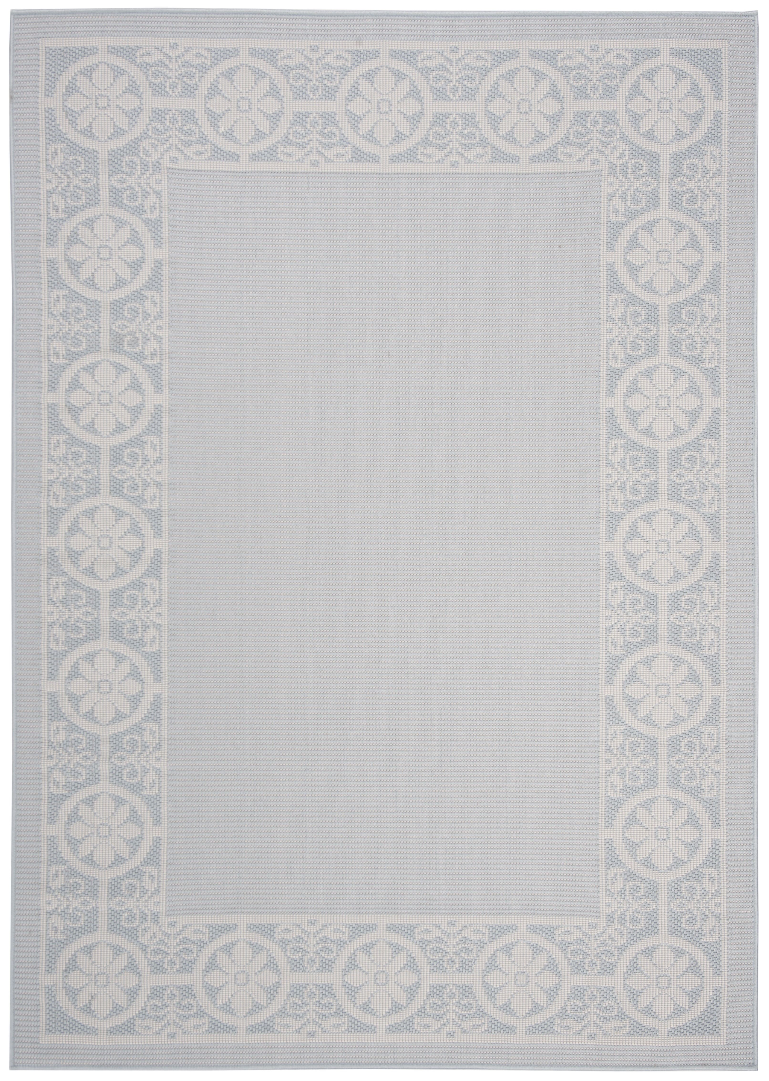Light Blue Ivory Geometric 8' x 10' Synthetic Area Rug