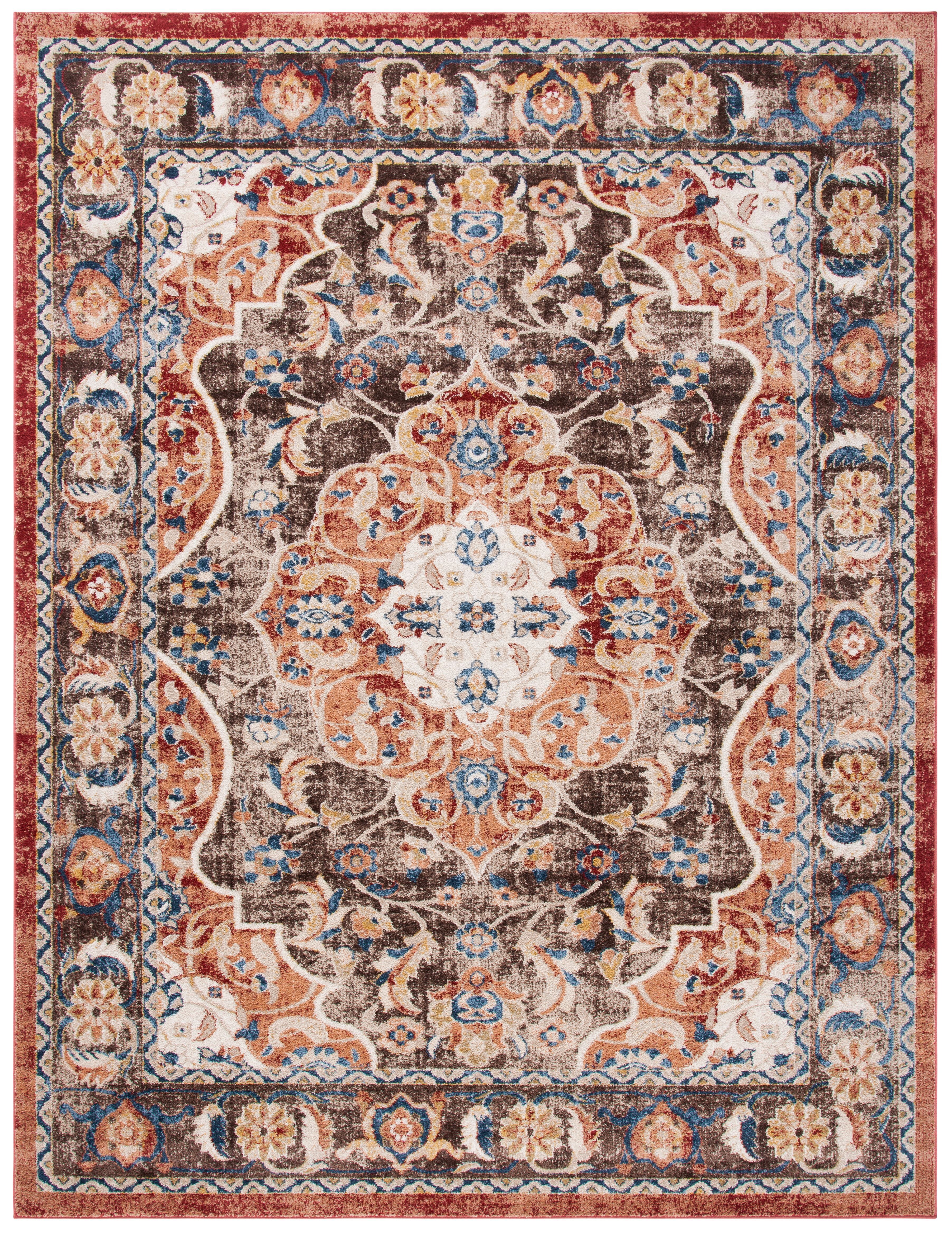 Bijar Blue and Rust Stain-Resistant Synthetic Area Rug