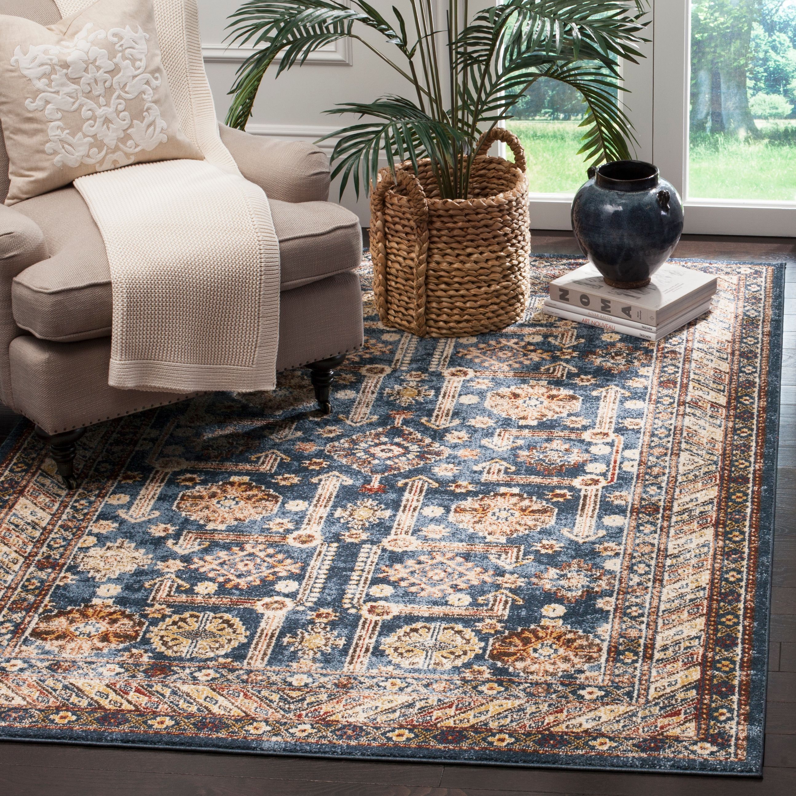 Multicolor Synthetic 8' x 10' Stain-Resistant Traditional Area Rug