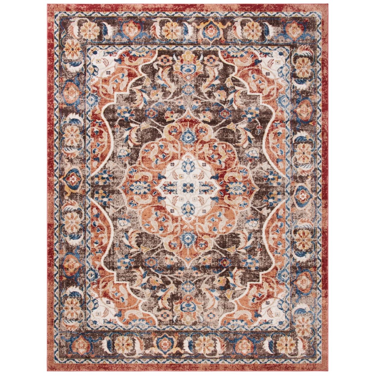 Bijar Brown and Rust Synthetic Square Area Rug