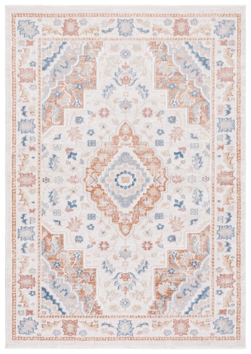 Beige and Rust Rectangular Washable Synthetic Area Rug