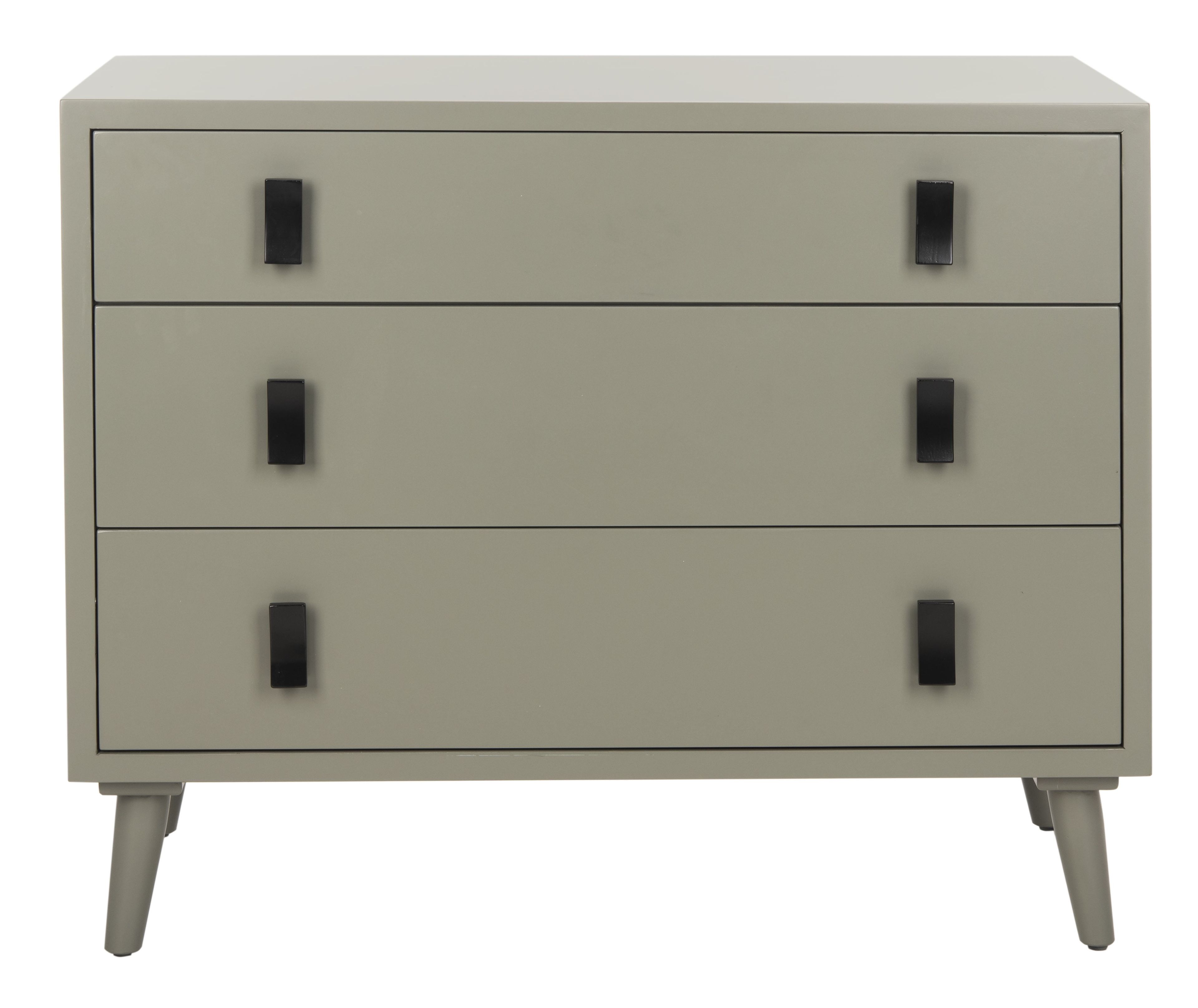 Transitional Gray 3-Drawer Chest with Black Metal Hardware