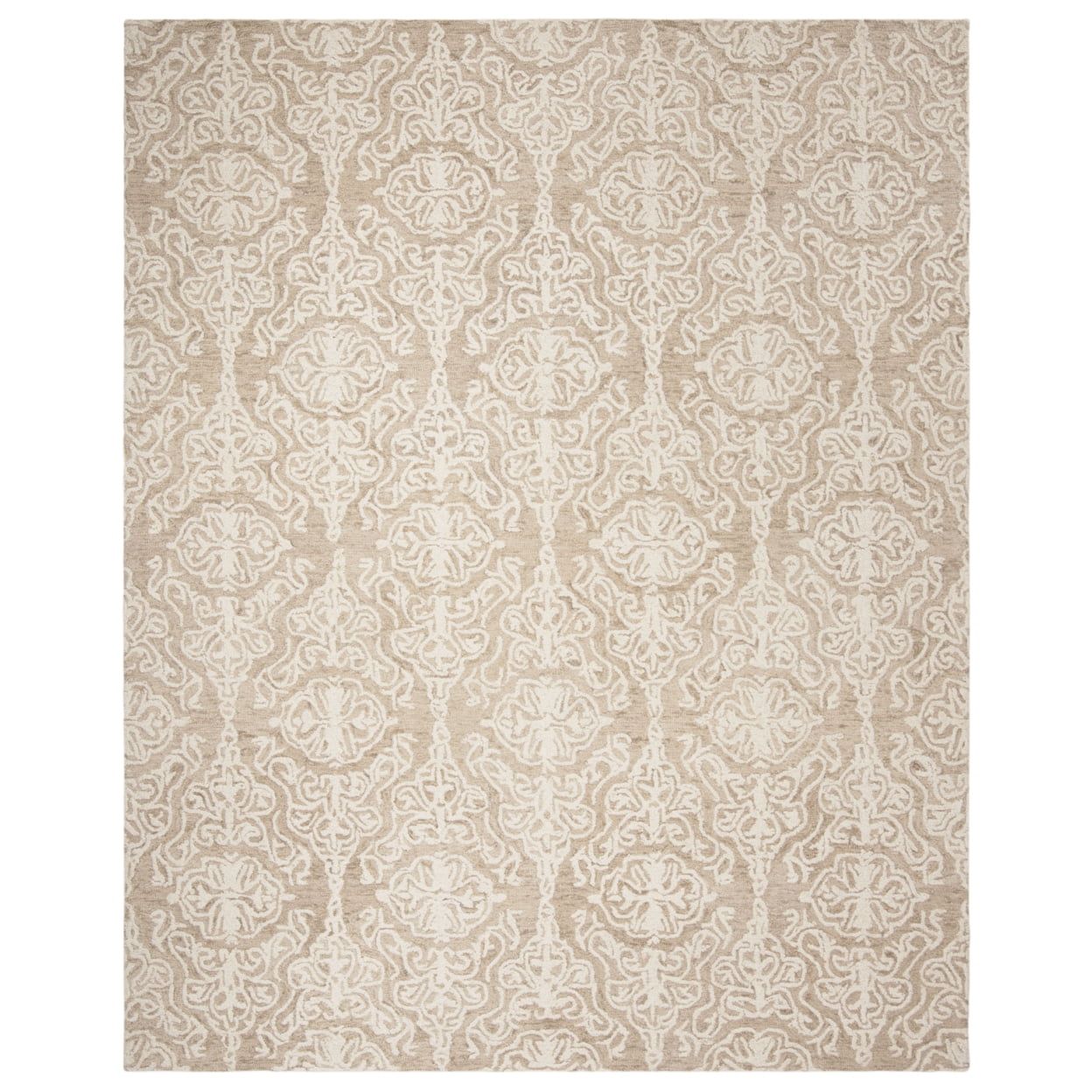 Beige and Ivory Floral Wool 9' x 12' Handmade Tufted Rug