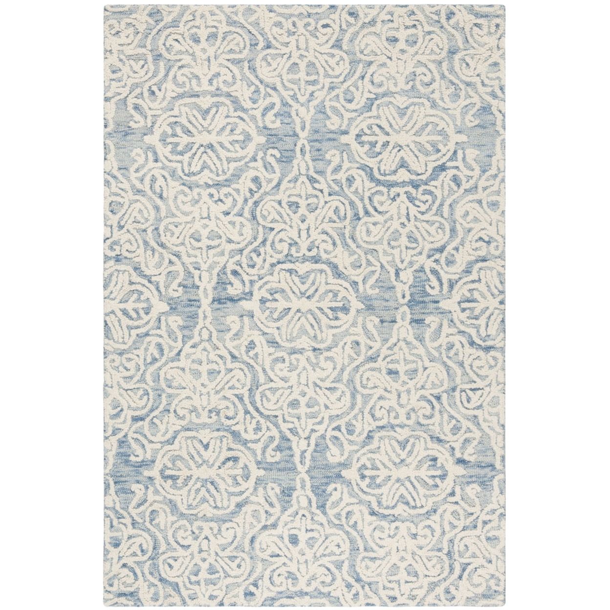 Hand-Tufted Artisan Blue/Ivory Wool Rectangular Rug - 2' x 3'