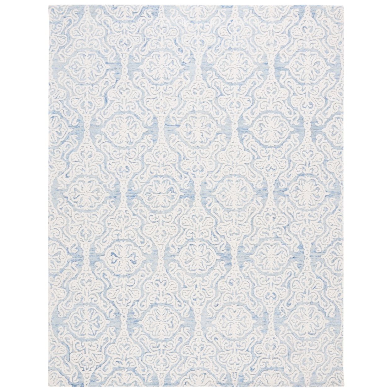 Blue and Ivory Floral Wool 9' x 12' Handmade Tufted Rug