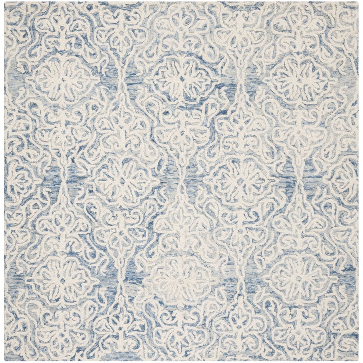 Handmade Blue and Ivory Wool Tufted Square Area Rug