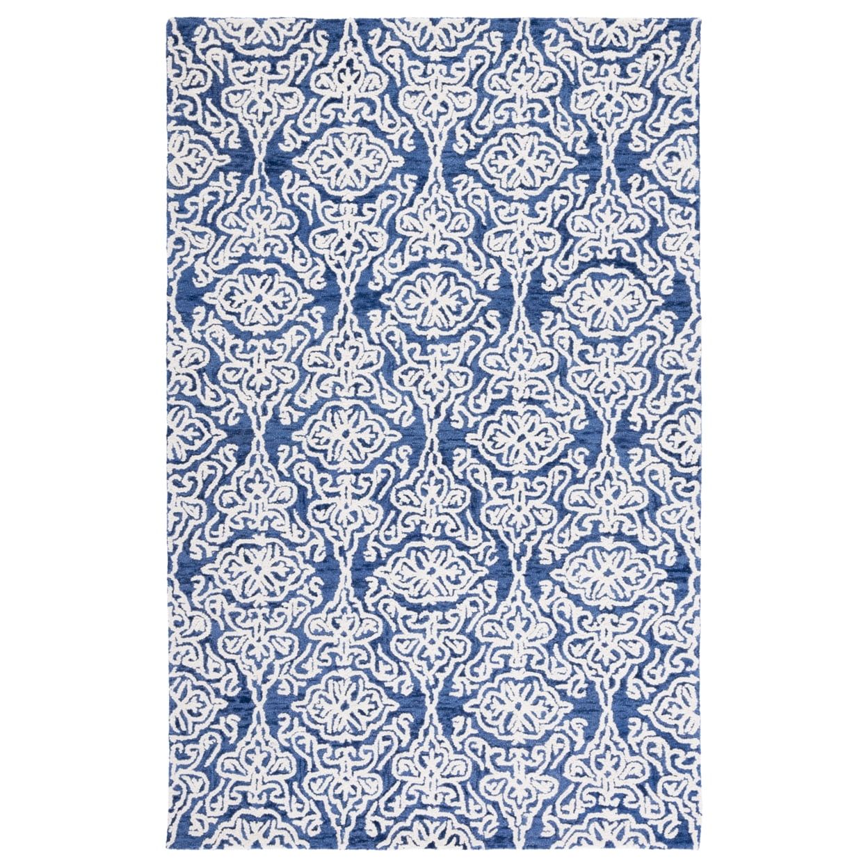 Handmade Navy and Ivory Wool 4' x 6' Tufted Area Rug