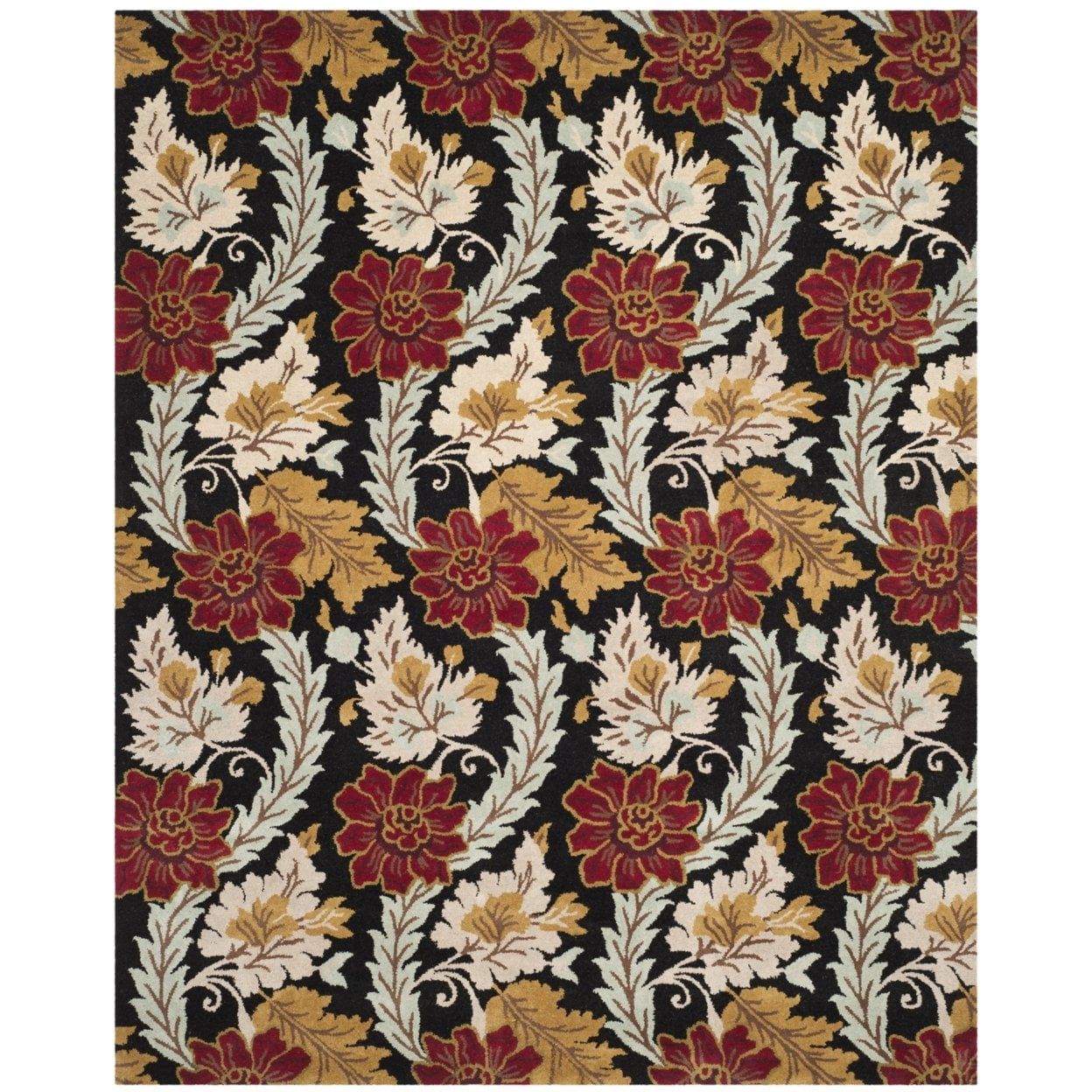 Handmade Black Floral Wool 5' x 8' Area Rug