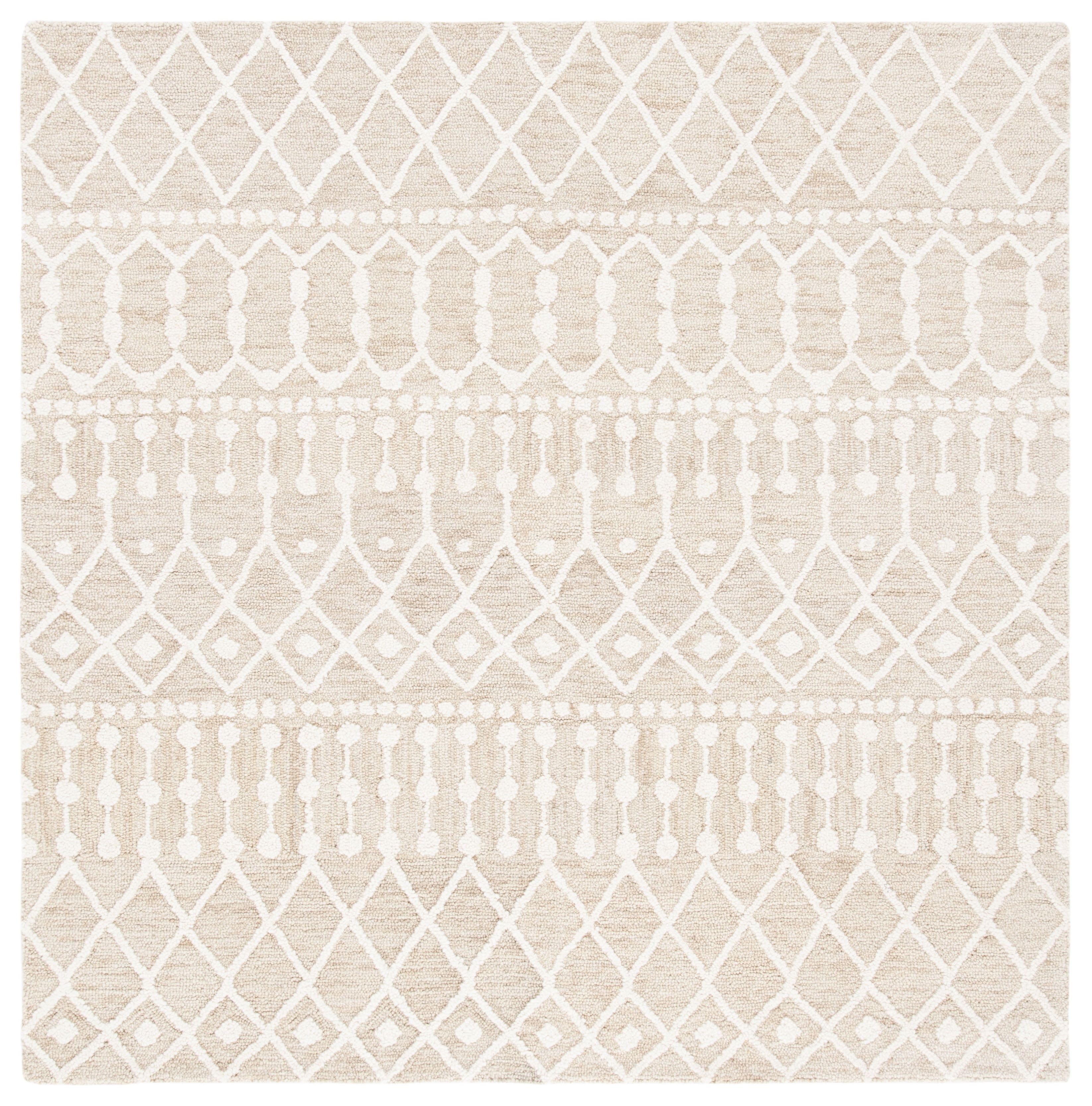 Ivory Floral Elegance 6' Square Hand-Tufted Wool Rug