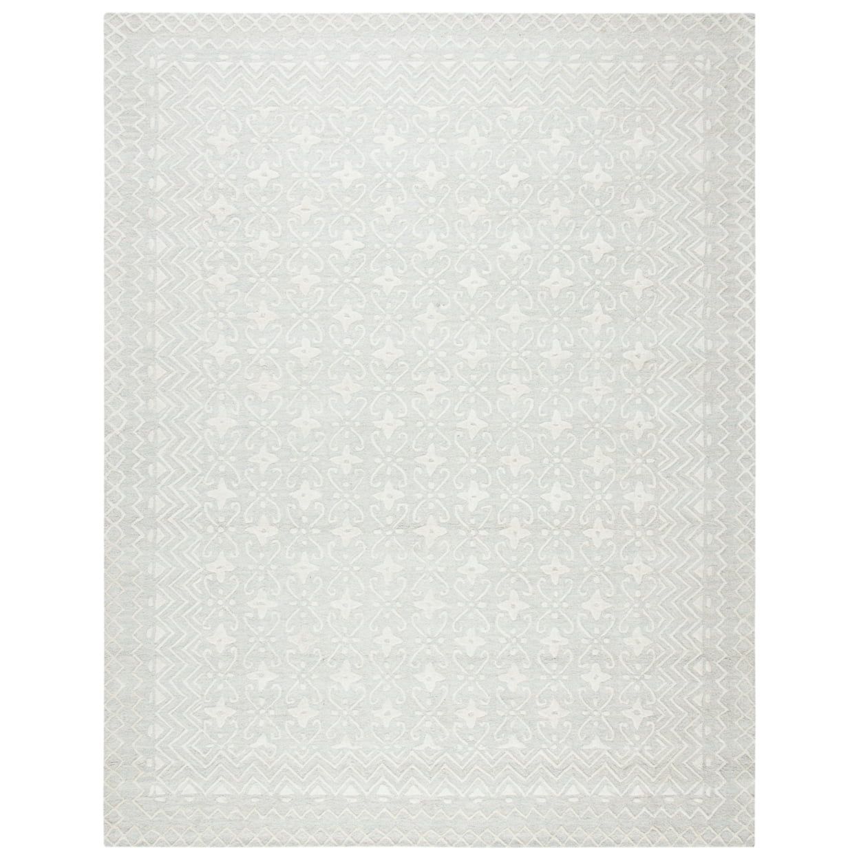 Ivory and Gray Tufted Handmade Wool 10' x 14' Area Rug