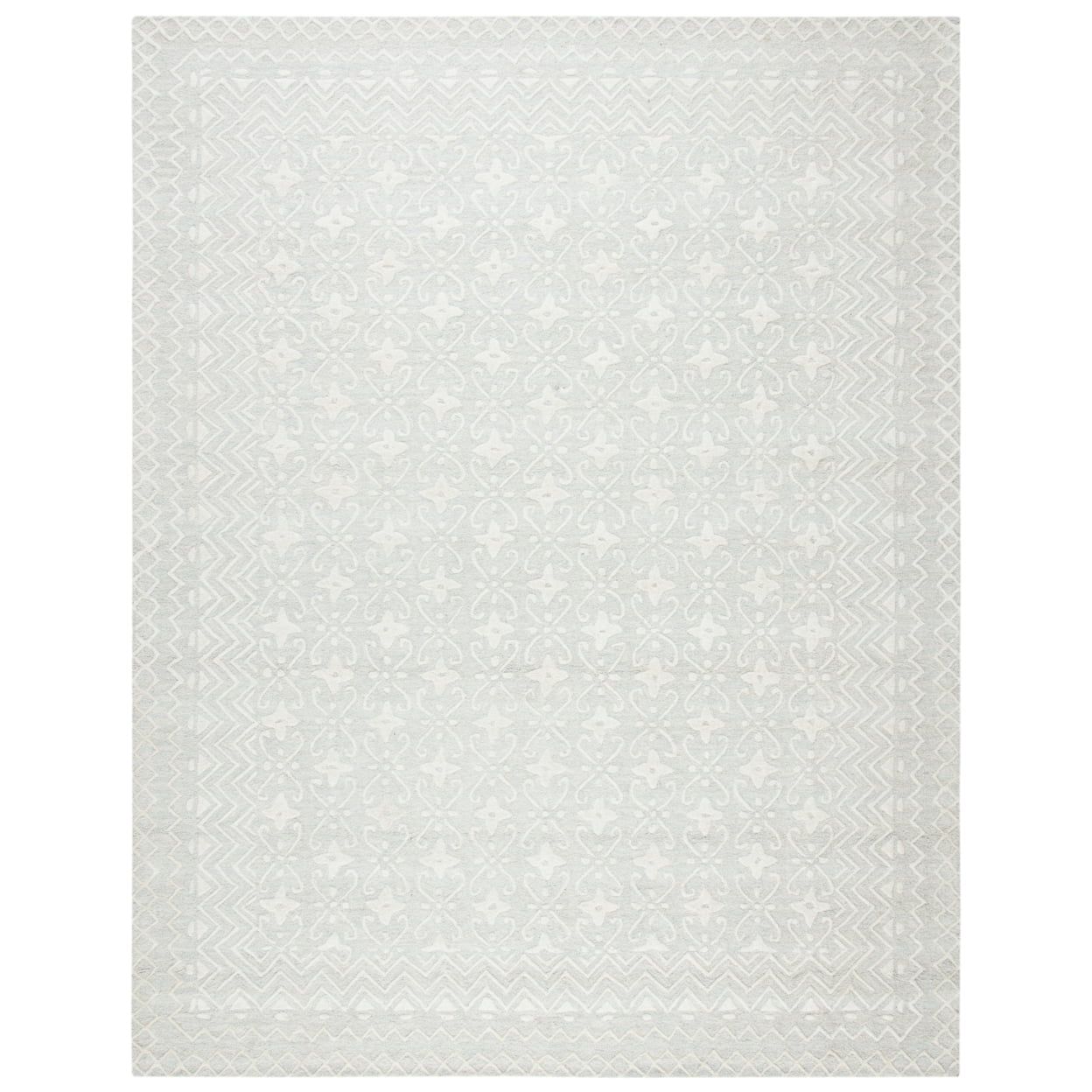 Large Grey and Ivory Handmade Wool Floral Area Rug