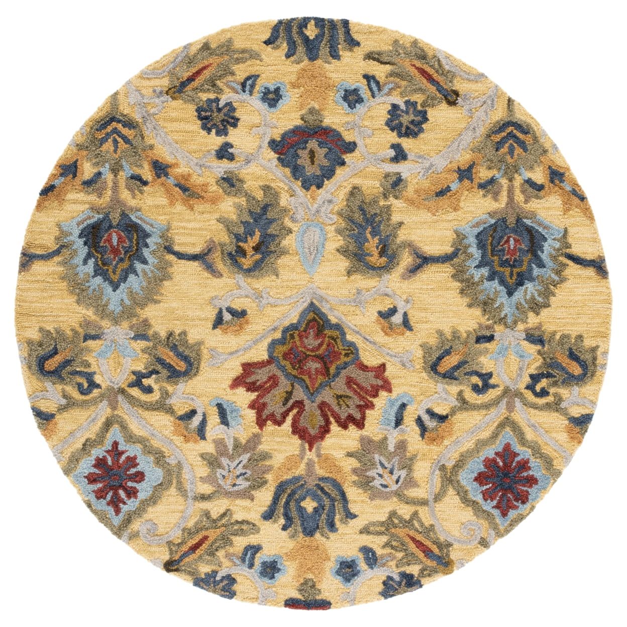 Elegant Tufted Gold and Multi-Color Handmade Wool Round Area Rug, 6'