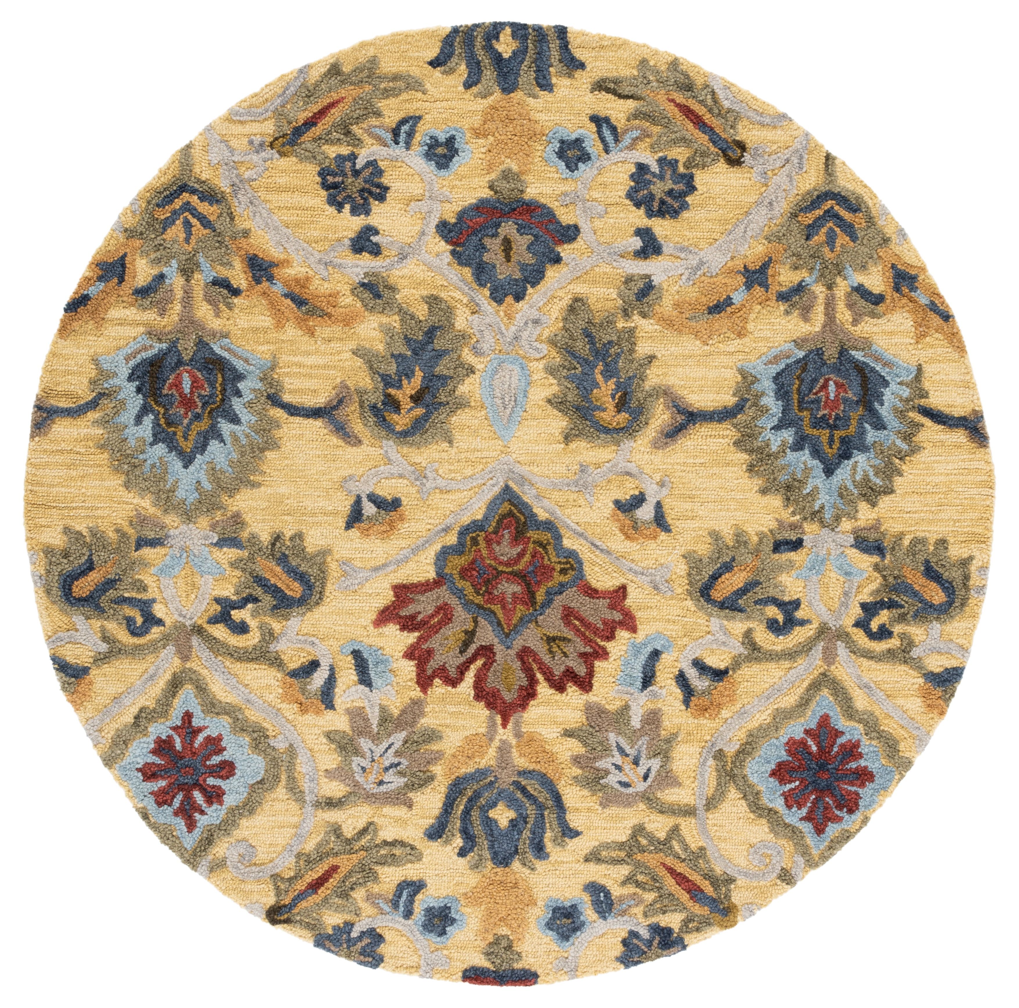 Elegant Tufted Gold and Multi-Color Handmade Wool Round Area Rug, 6'