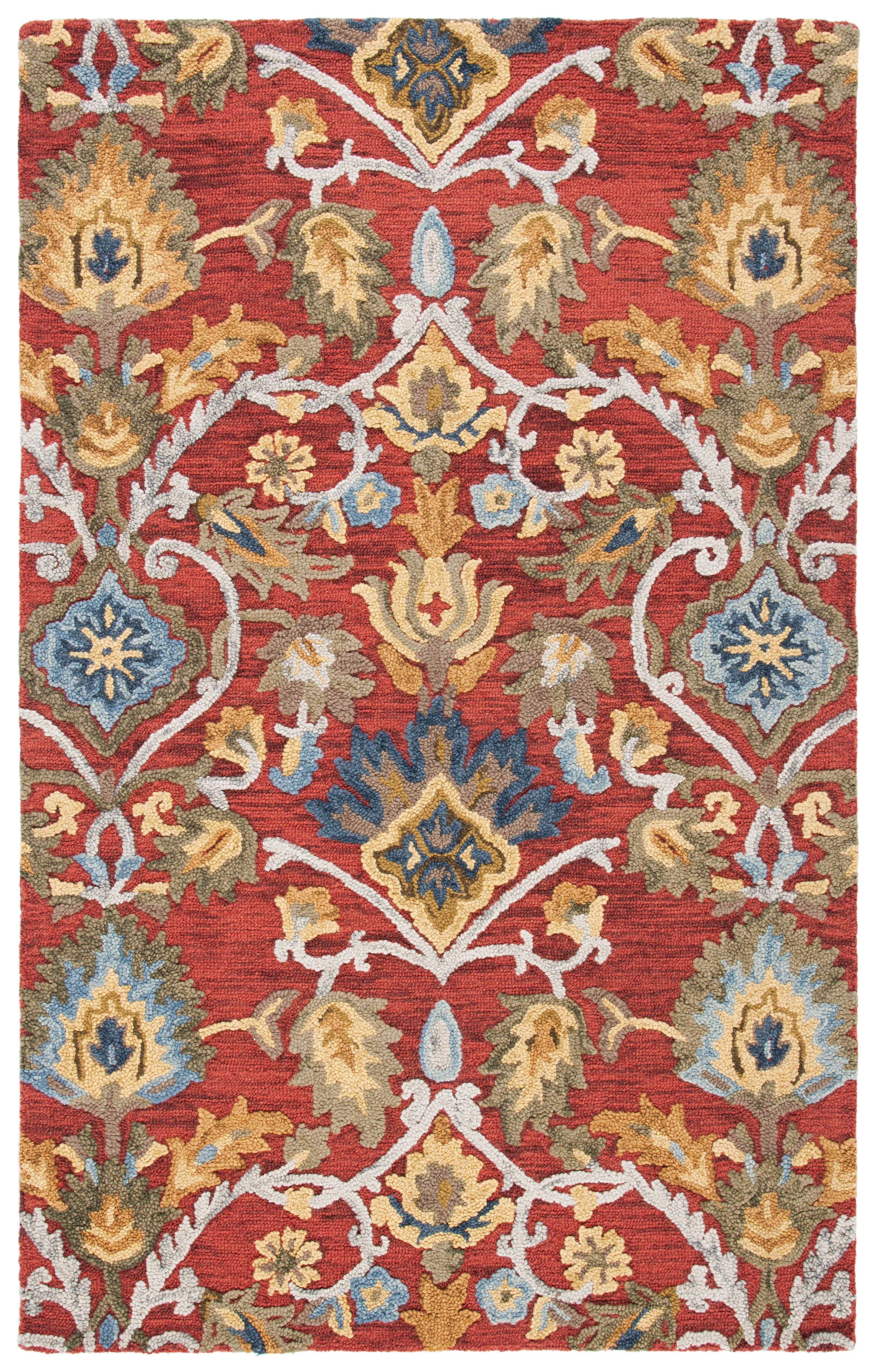 Handmade Red and Multicolor Floral Wool Area Rug 2'3" x 4'