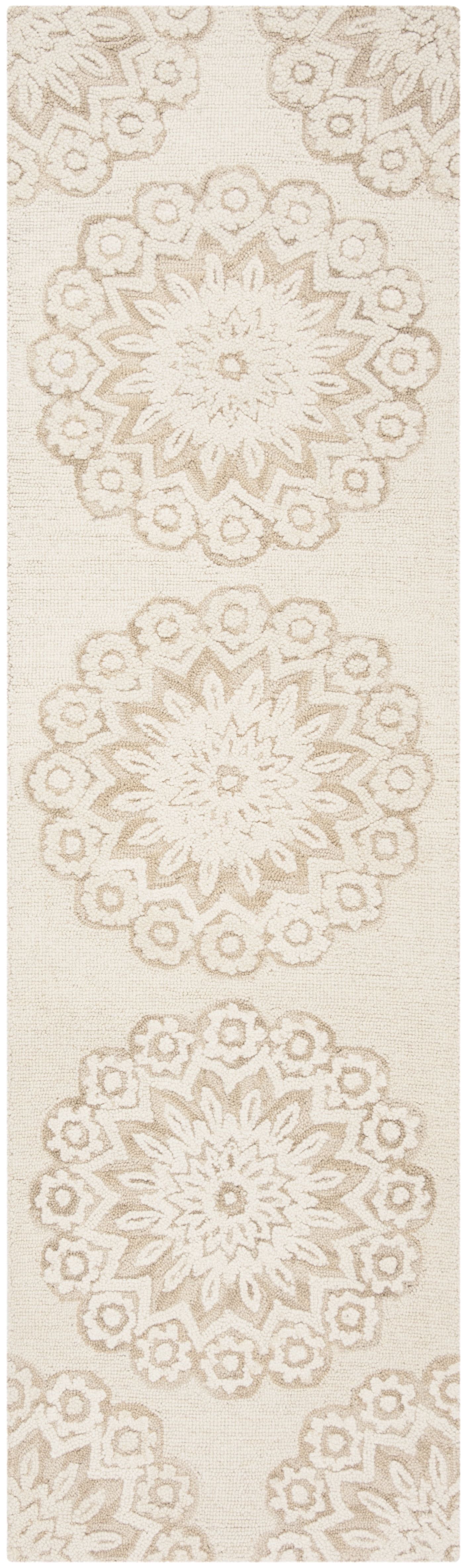 Handmade White Floral Tufted Wool Area Rug 27" x 7"