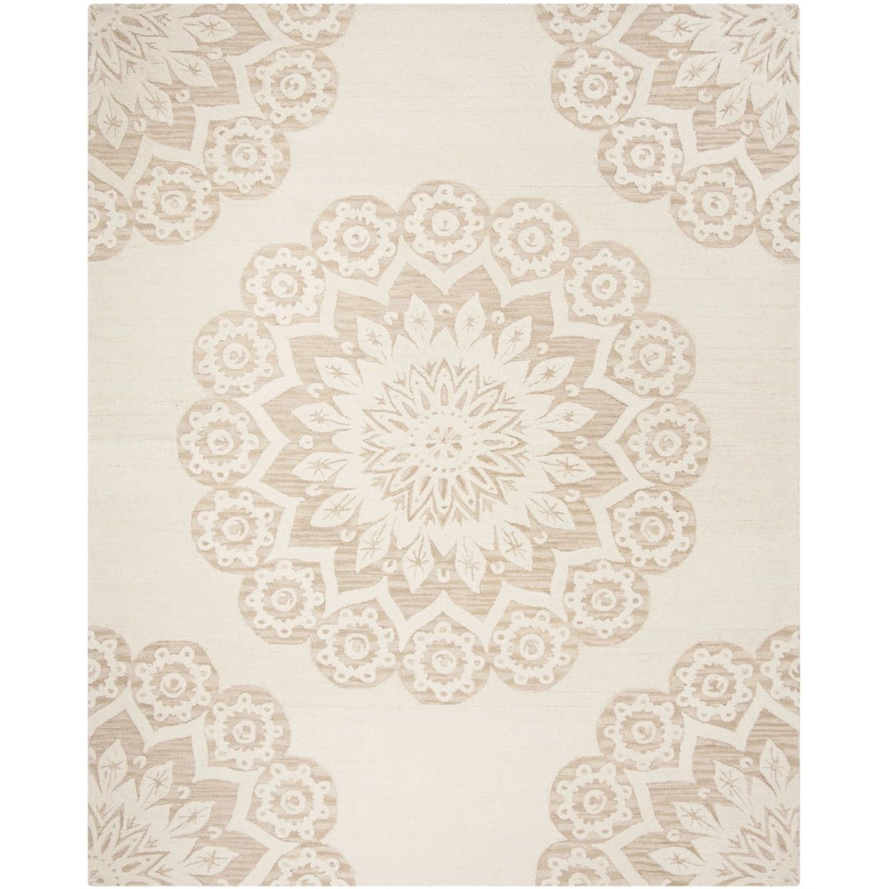 Ivory and Beige Handmade Wool Tufted 10' x 14' Rug