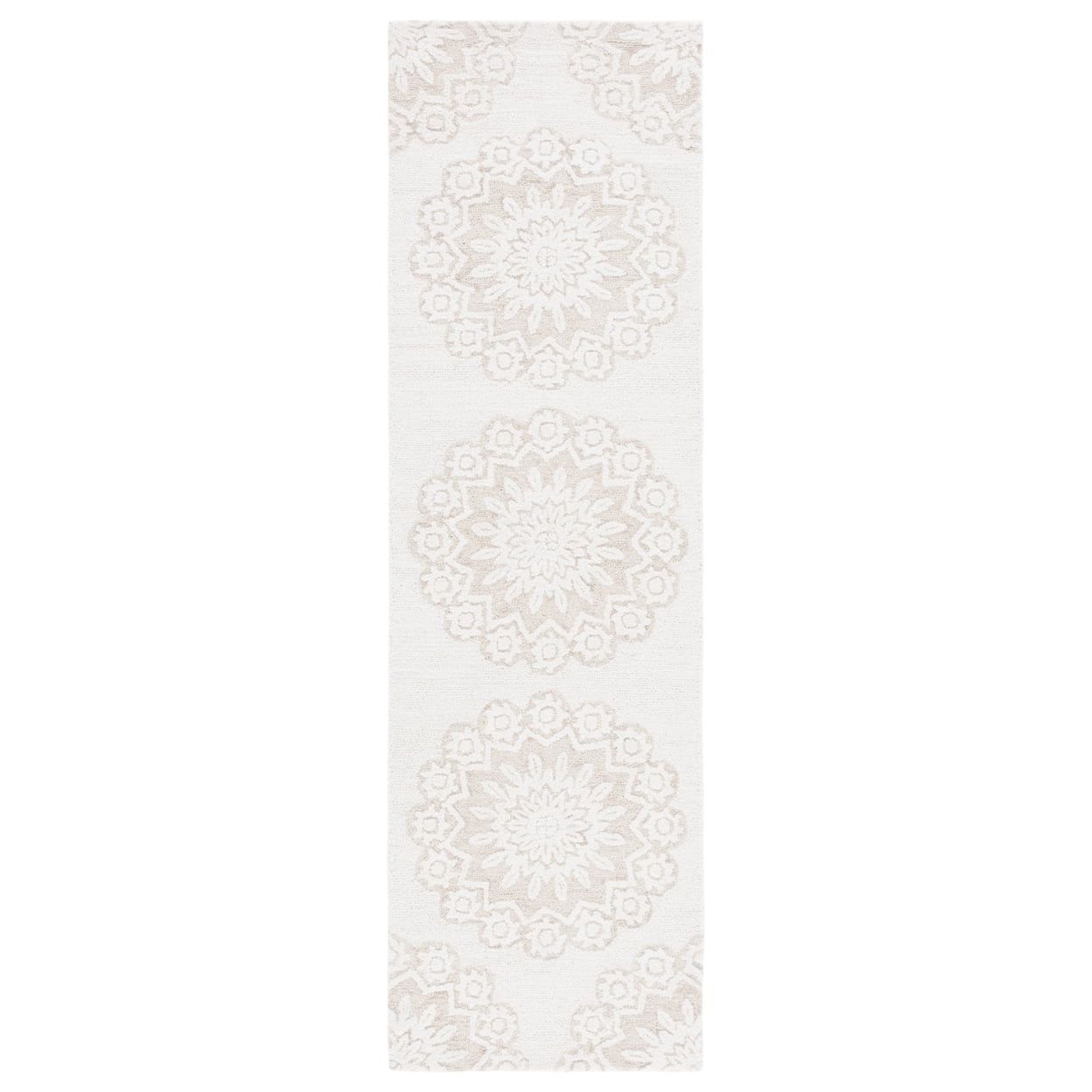Handmade White Floral Tufted Wool Area Rug 27" x 7"