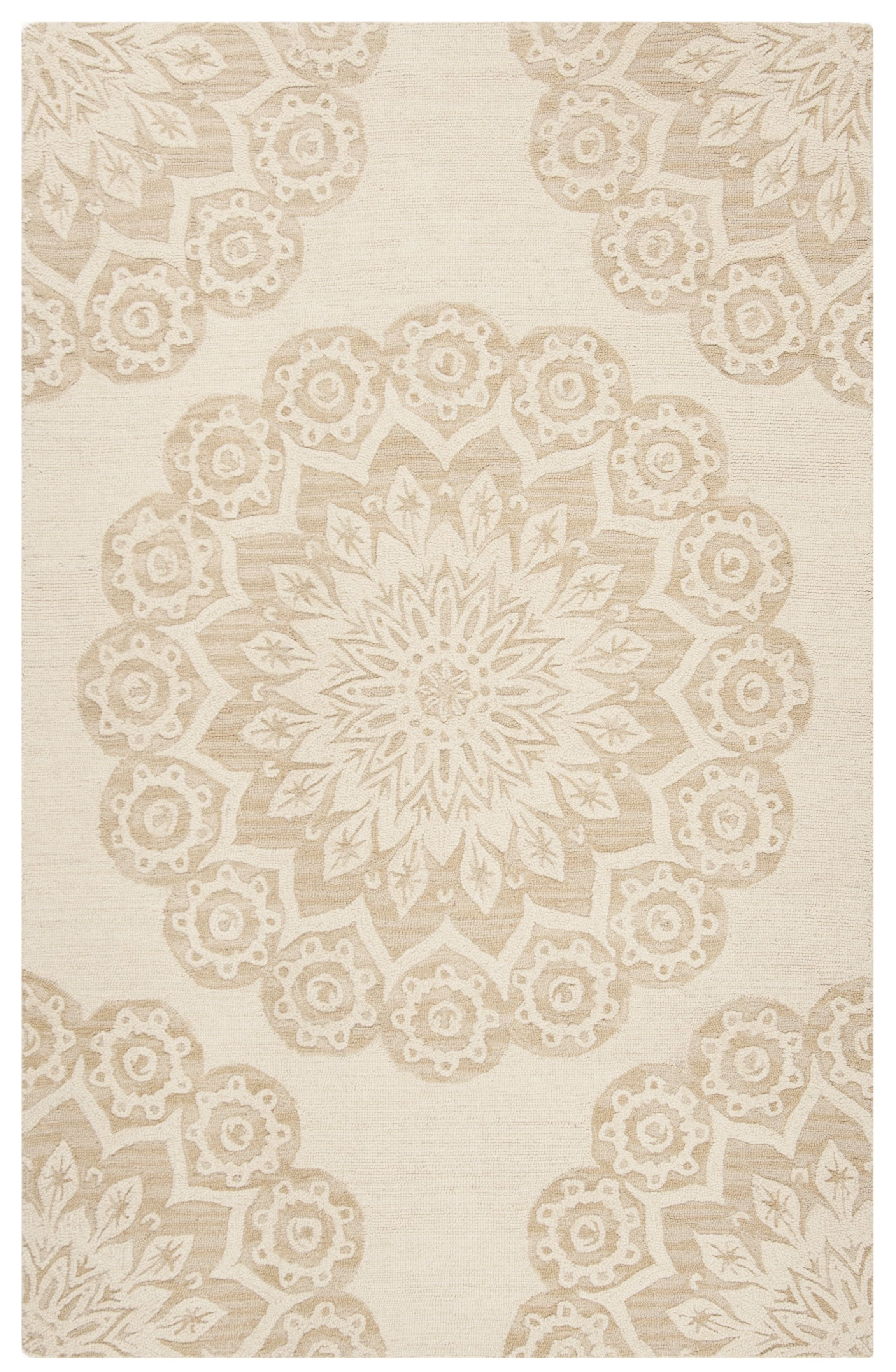 Handmade Ivory Floral Tufted Wool-Cotton Blend Area Rug, 5' x 8'