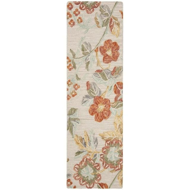 Handmade Gray Floral Wool Runner Rug, 2'3" x 8'