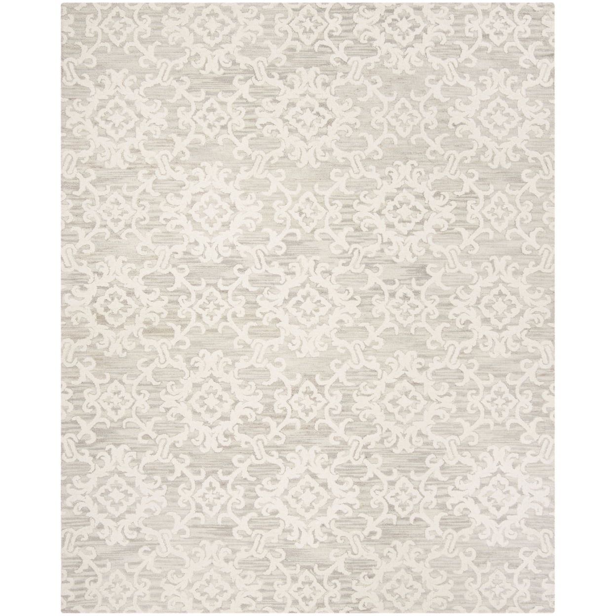 Grey and Ivory Floral Handmade Wool Area Rug, 11' x 15'