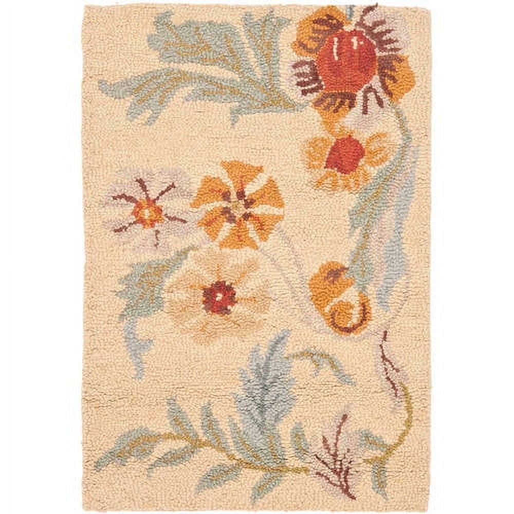 Handmade Floral Elegance Wool Rug, Blue and Beige, 4' x 6'