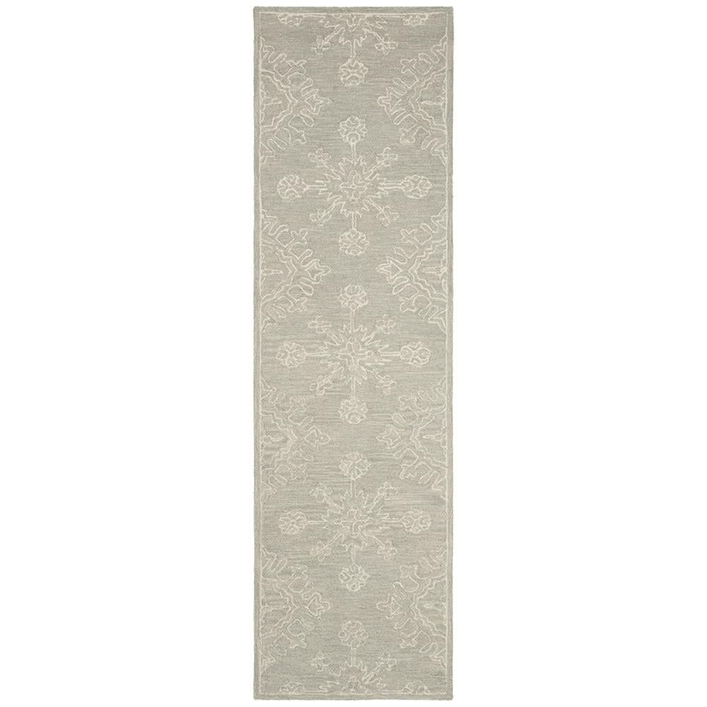 Gray Floral Tufted Handmade Wool Runner Rug