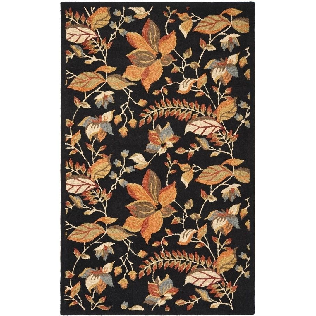 Handmade Black Wool Floral Tufted Area Rug, 4' x 6'