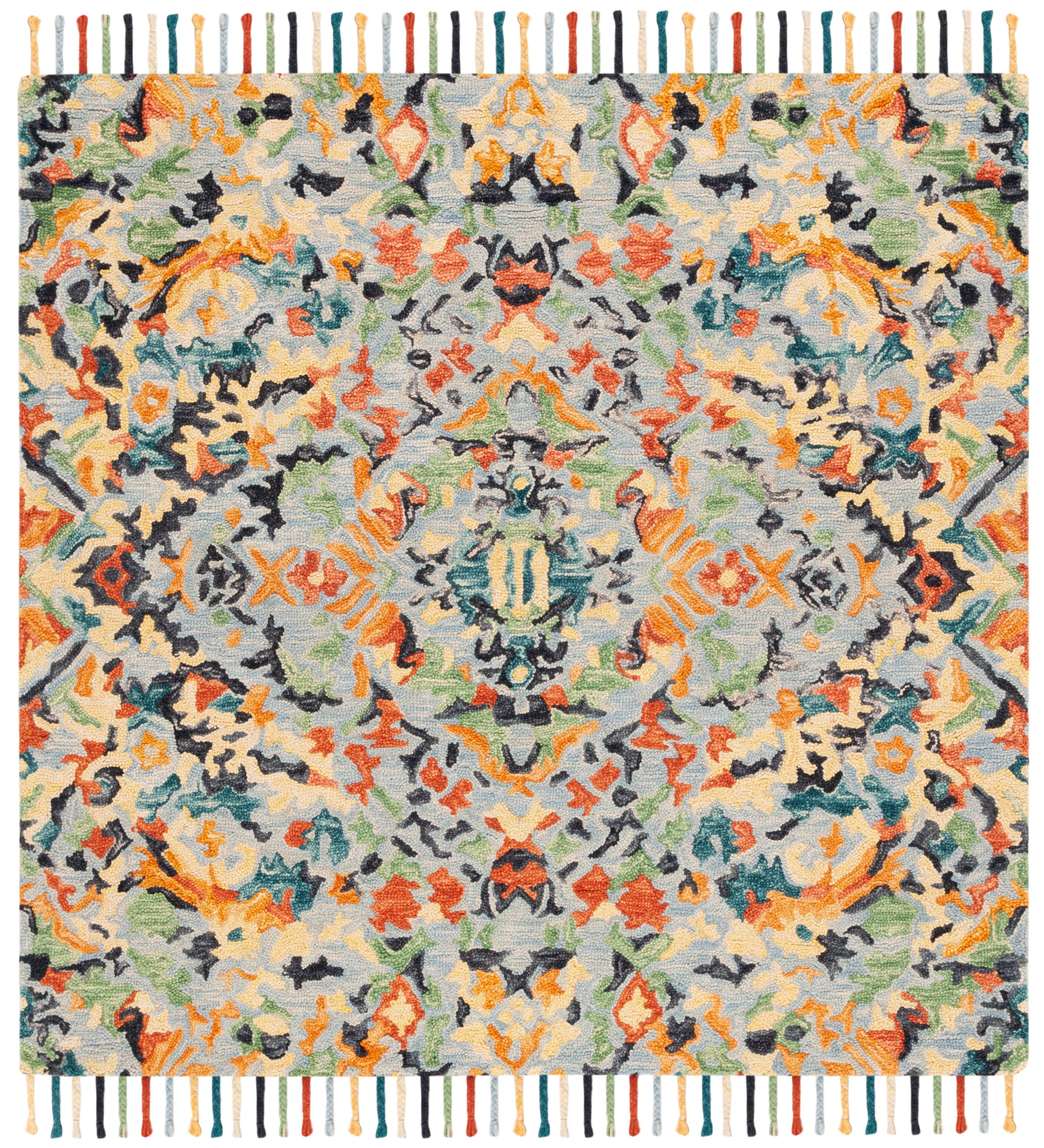 Handmade Blossom Blue Floral Square Wool Accent Rug - 60"x16"