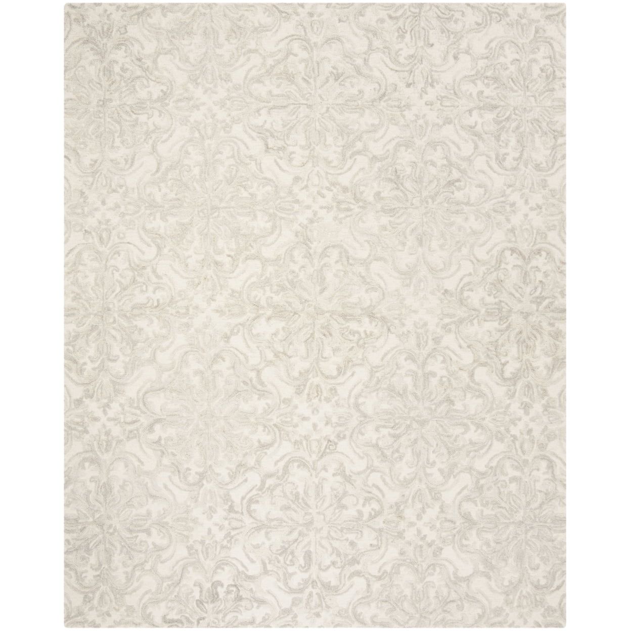 Handmade Ivory Floral Wool Tufted Rectangular Rug 10' x 14'