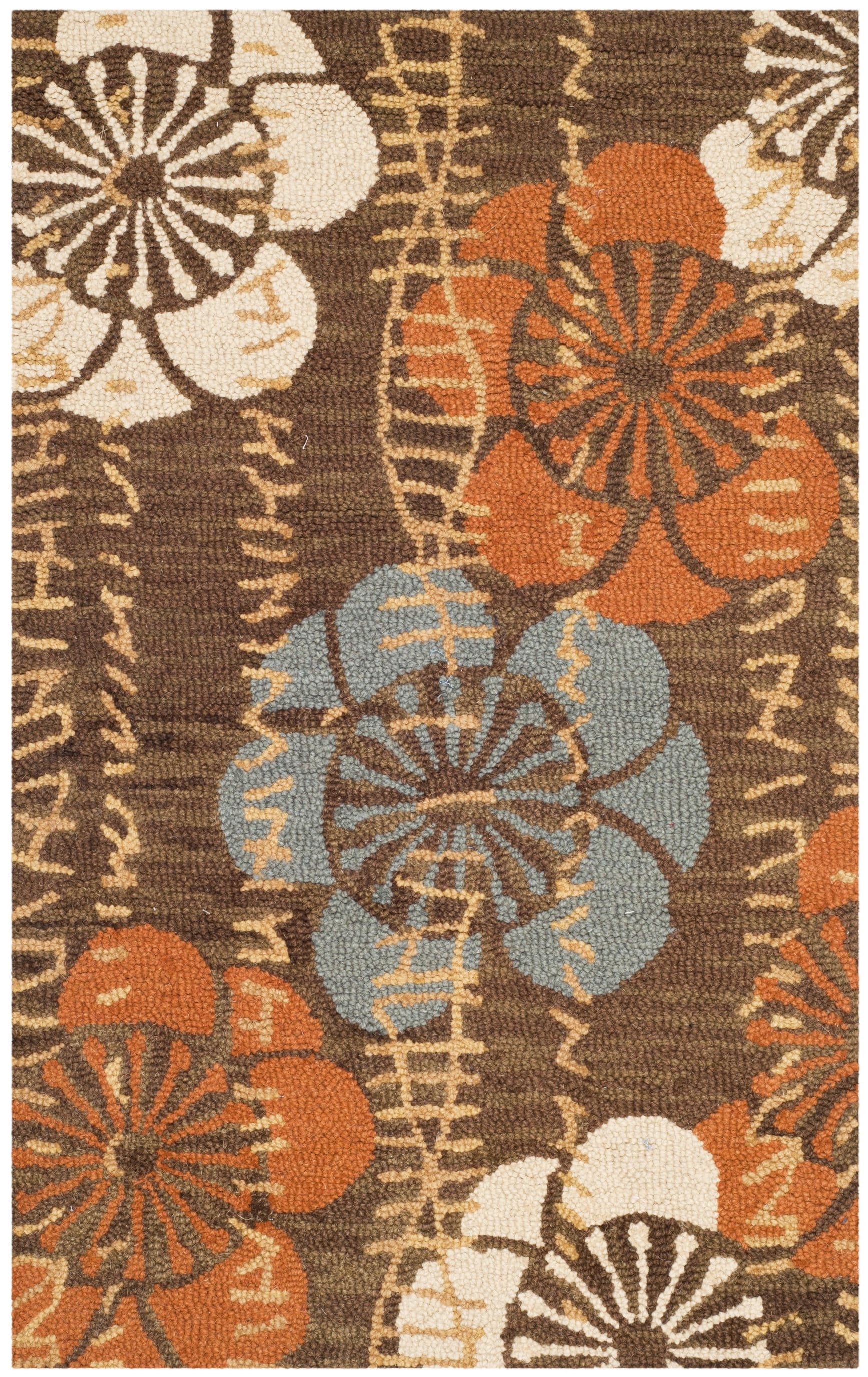 Handmade Tufted Blue and Brown Wool Floral Rug