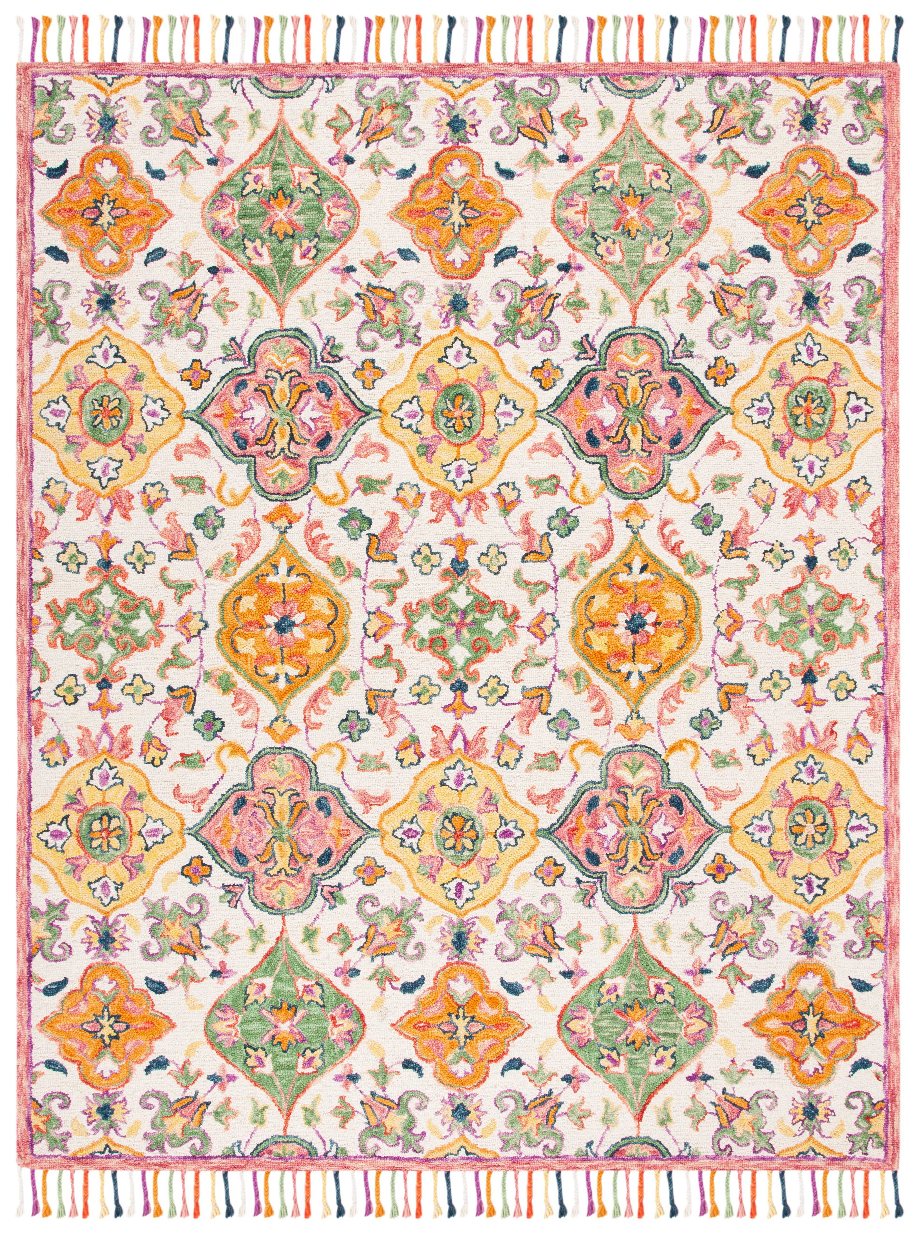 Ivory Floral Handmade Wool 9' x 12' Area Rug