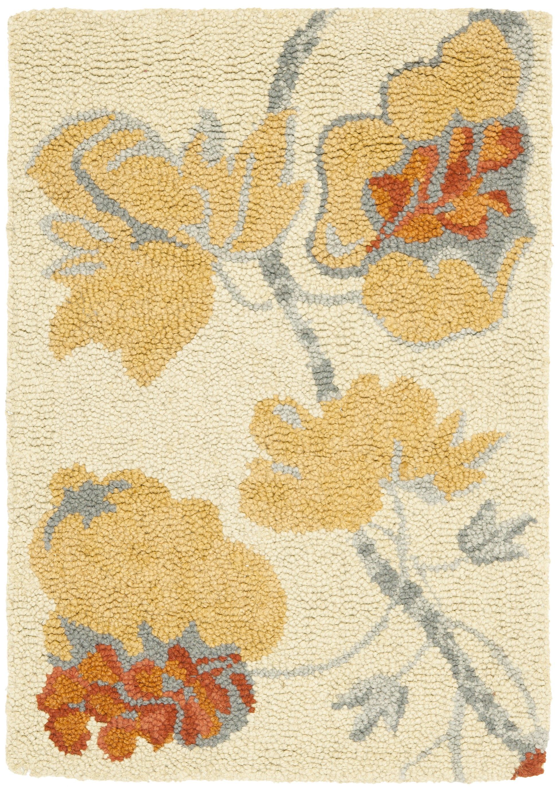 Ivory Floral Handmade Wool Tufted Runner Rug