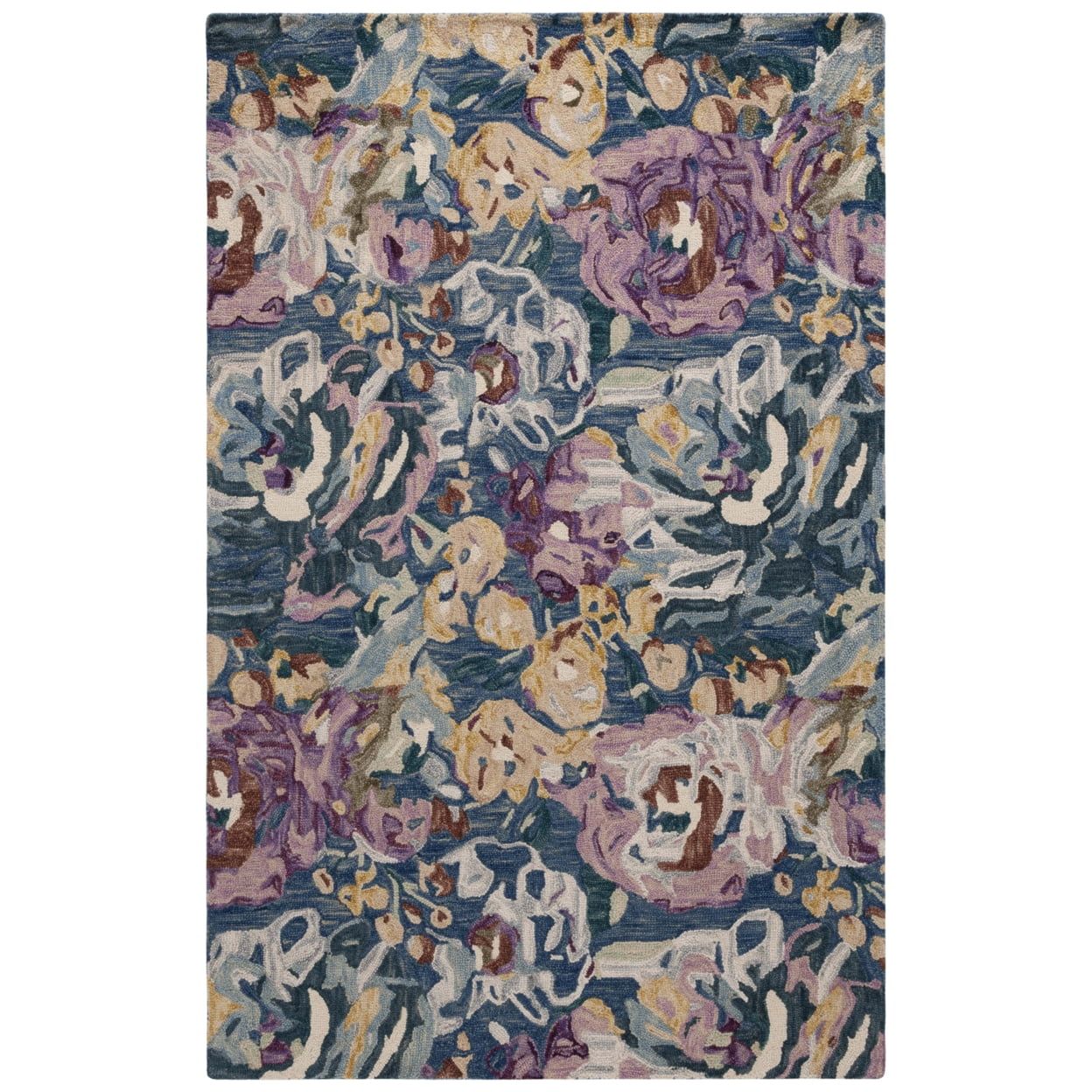 Handmade Light Blue and Plum Floral Wool Area Rug, 3' x 5'