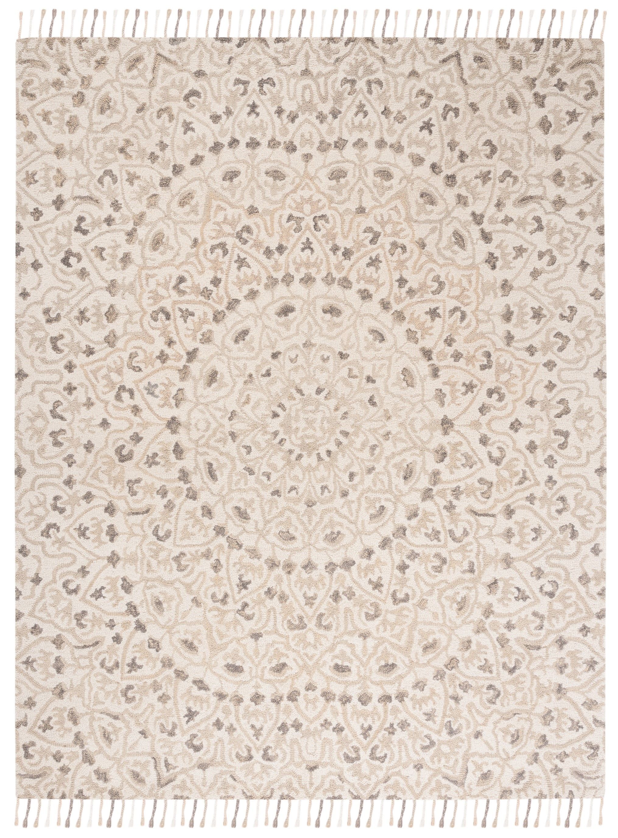 Hand-Tufted Ivory and Taupe Wool Floral Accent Rug, 2' x 3'