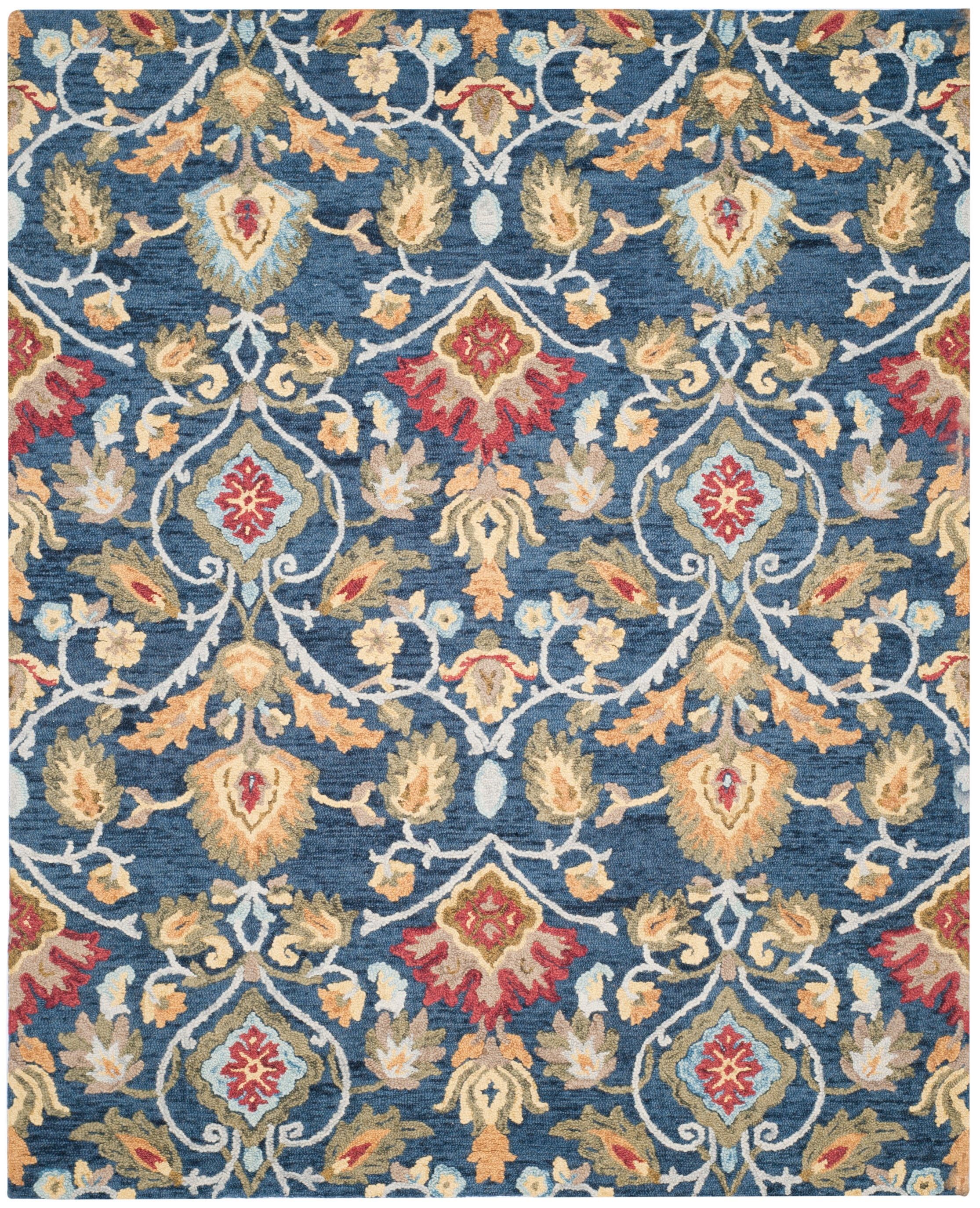 Navy and Multicolor Floral Wool 10' x 14' Area Rug