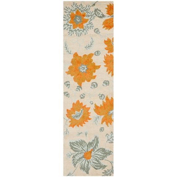 Ivory Floral Handmade Wool Runner Rug, 2'3" x 8'