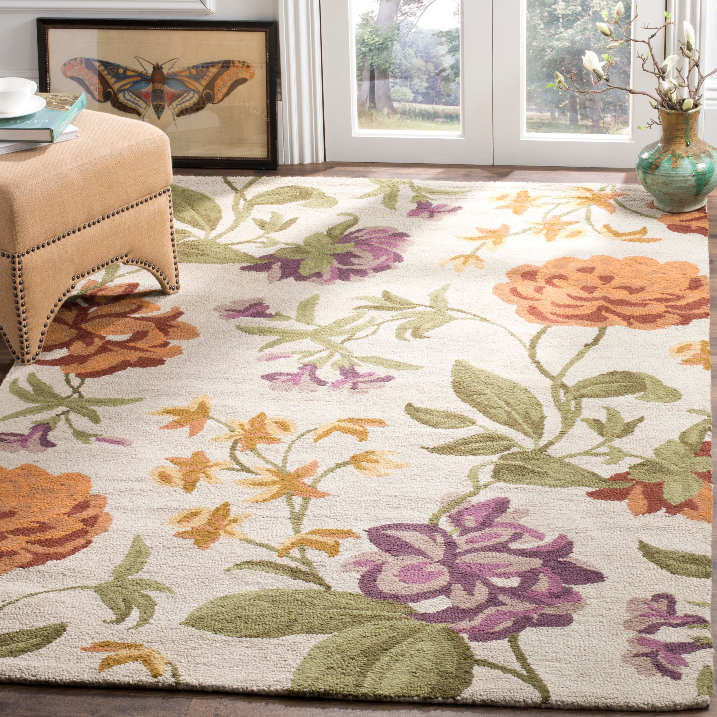 Ivory and Multicolor Floral Wool 4' x 6' Area Rug