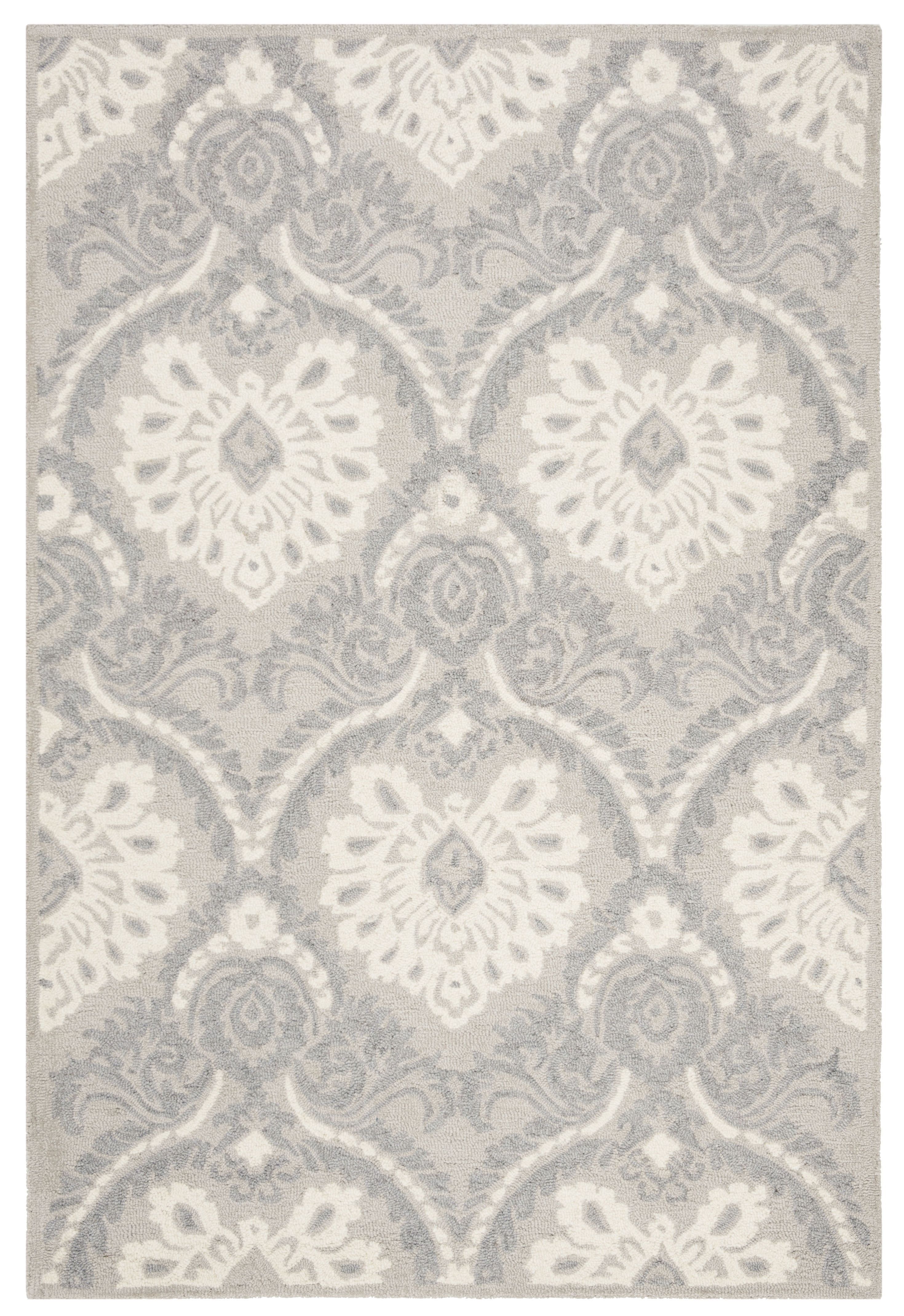 Light Grey and Ivory Floral Wool Tufted 4' x 6' Area Rug