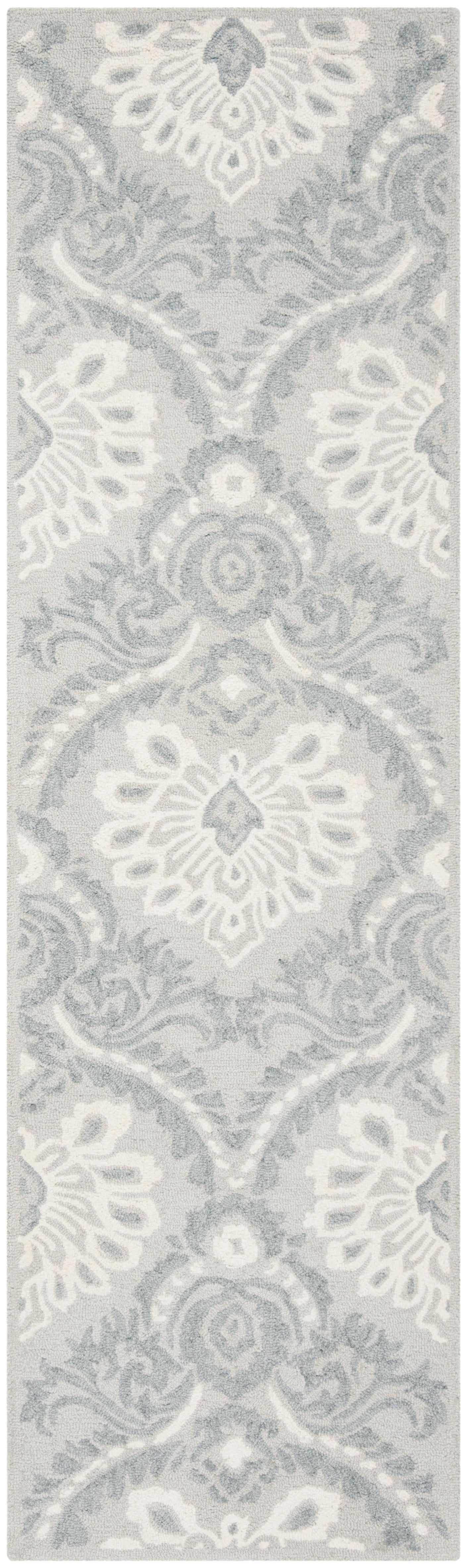 Handmade Light Grey and Ivory Wool Floral Runner Rug