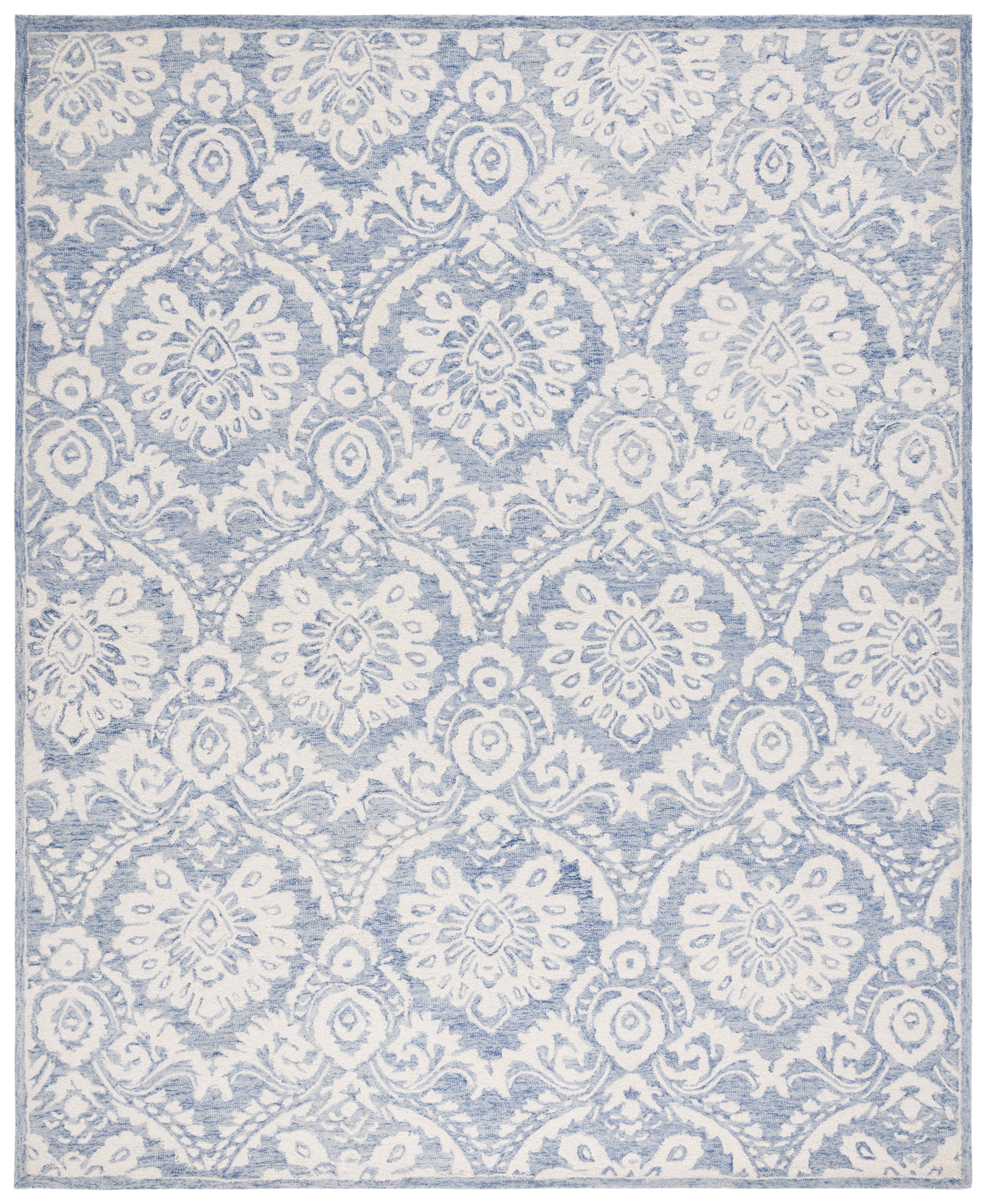 Handmade Blossom Blue Wool 8' x 10' Tufted Area Rug