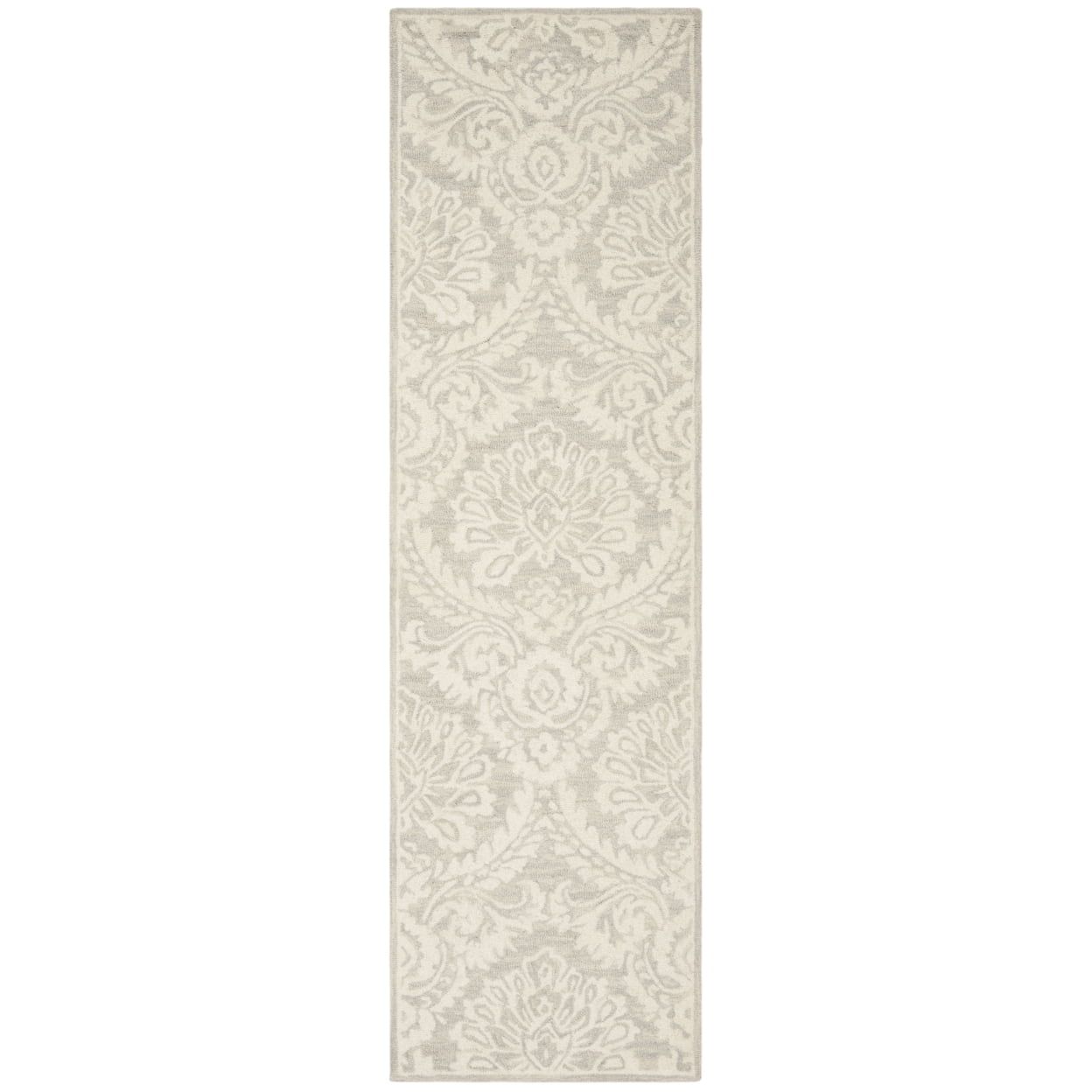 Handmade Silver and Ivory Wool Runner Rug, 2'3" x 6'