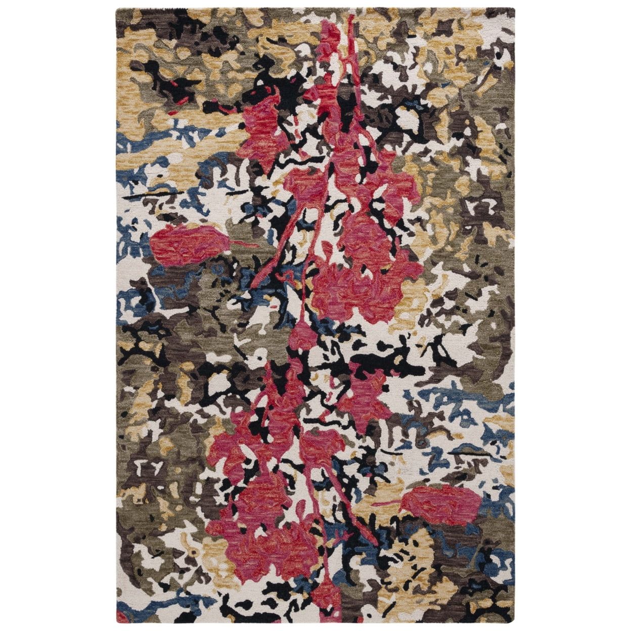 Ivory Floral Handmade Wool Rectangular Tufted Rug, 5' x 8'