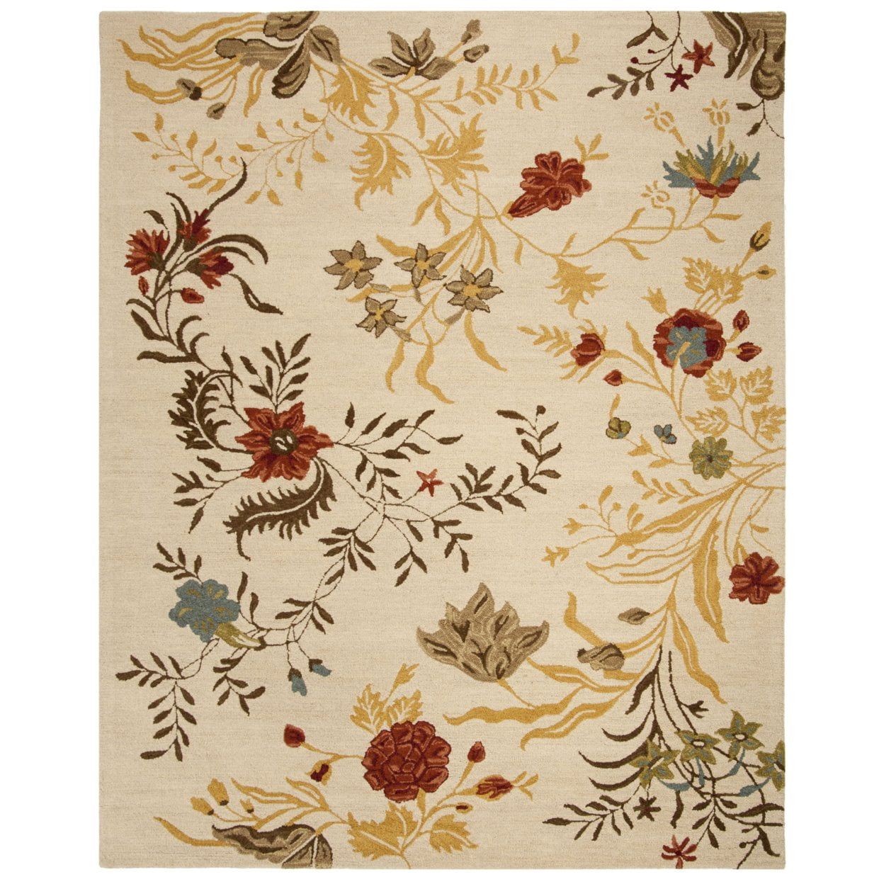 Handmade Beige Floral Wool 4' x 6' Area Rug