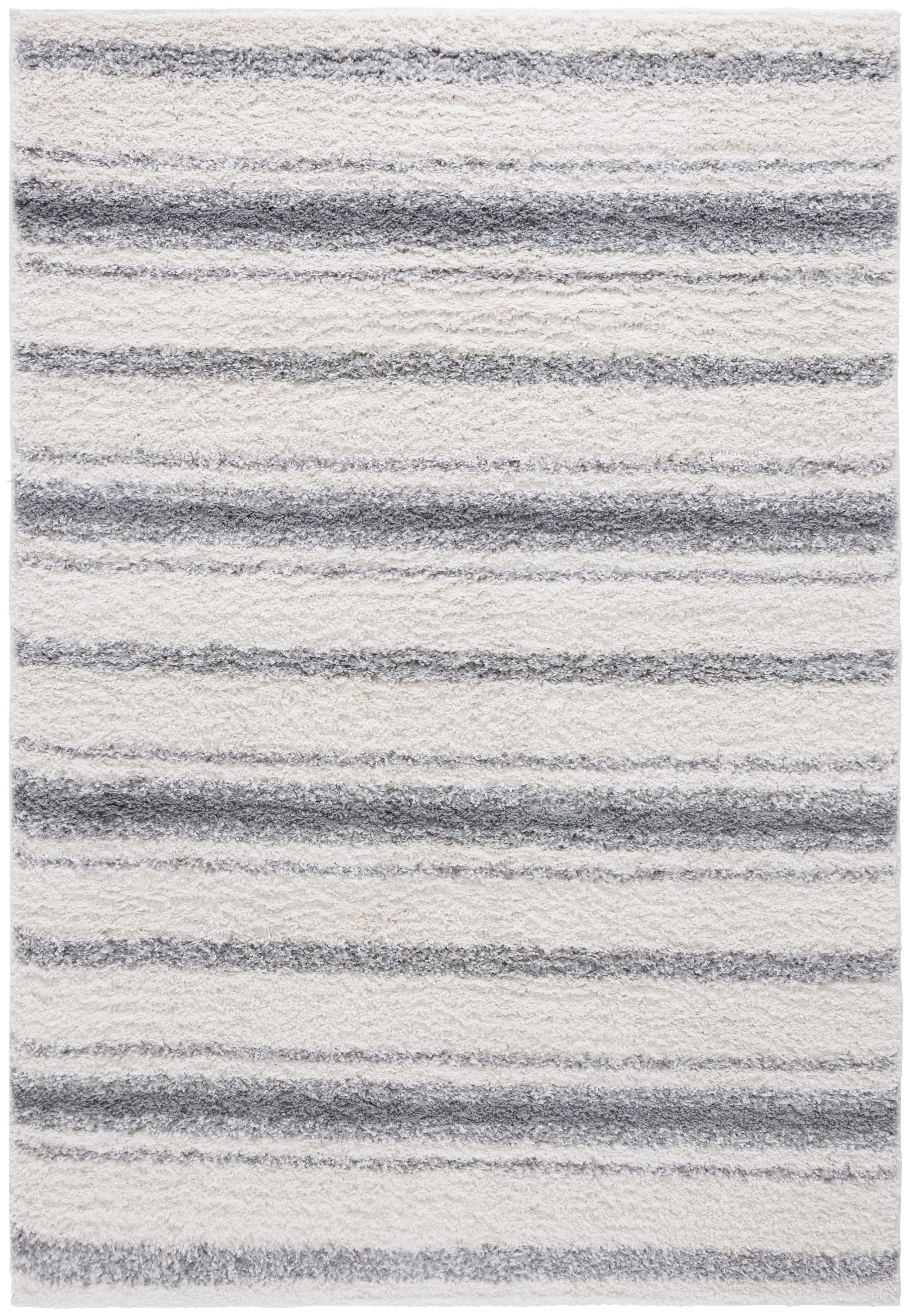 Ivory and Grey Tufted Stripe Shag Rug, 4' x 6'