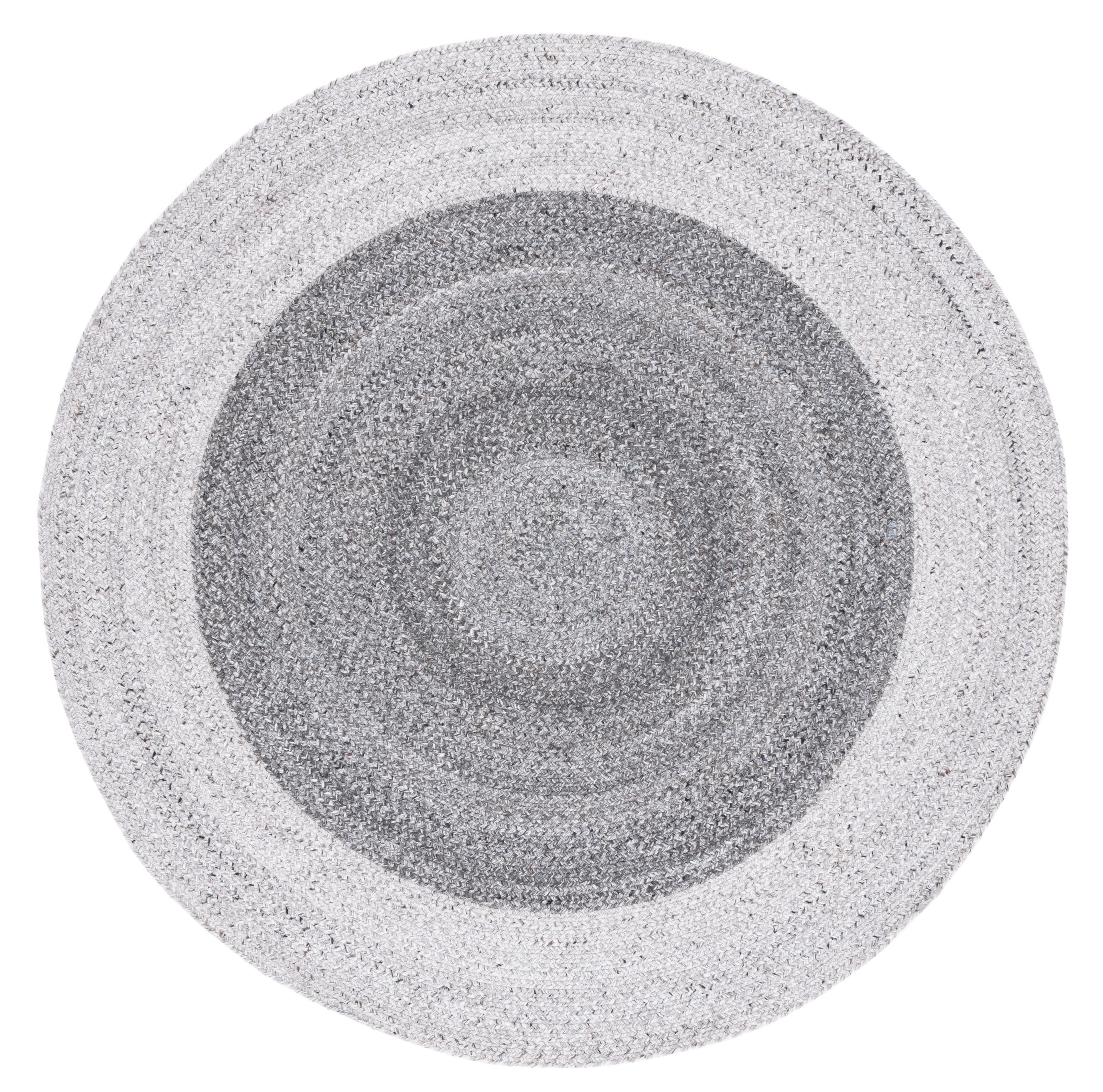 Handwoven Synthetica Reversible Braided Rug, Dark Grey/Light Grey, 3' Round